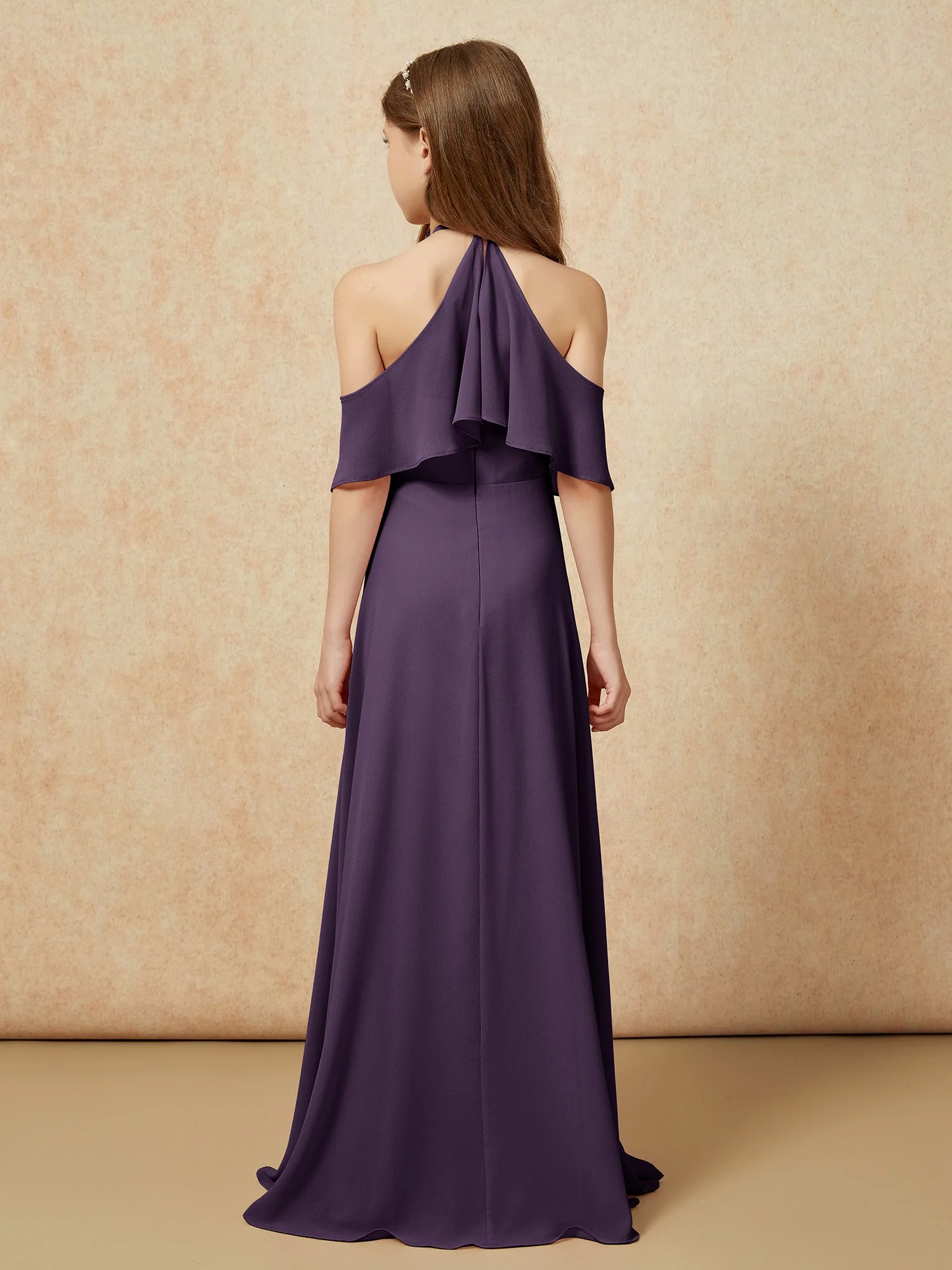 Einfach Halshalter Bodenlang Junge Brautjungfernkleider Plum - Image 2