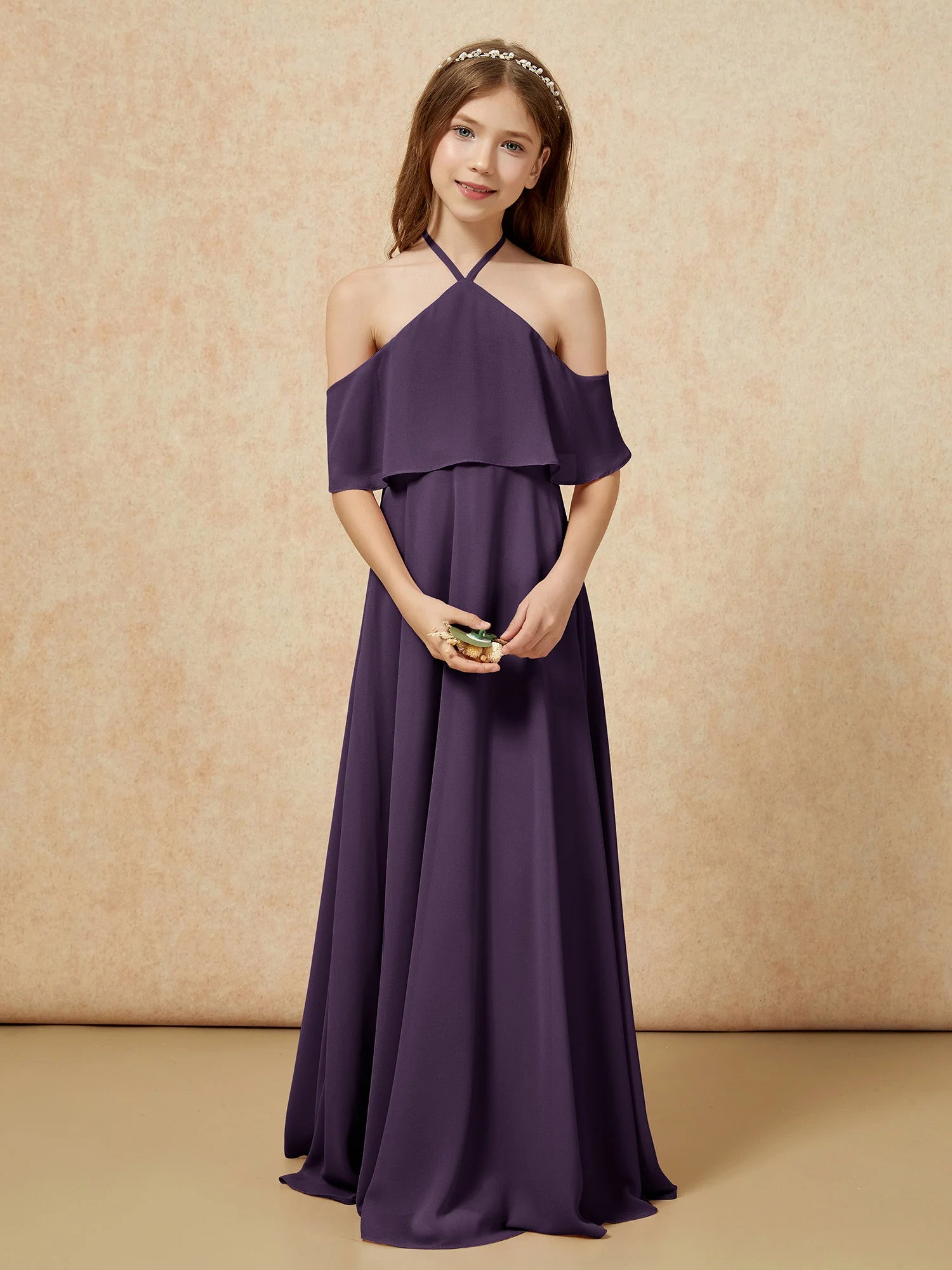 Einfach Halshalter Bodenlang Junge Brautjungfernkleider Plum - Image 4
