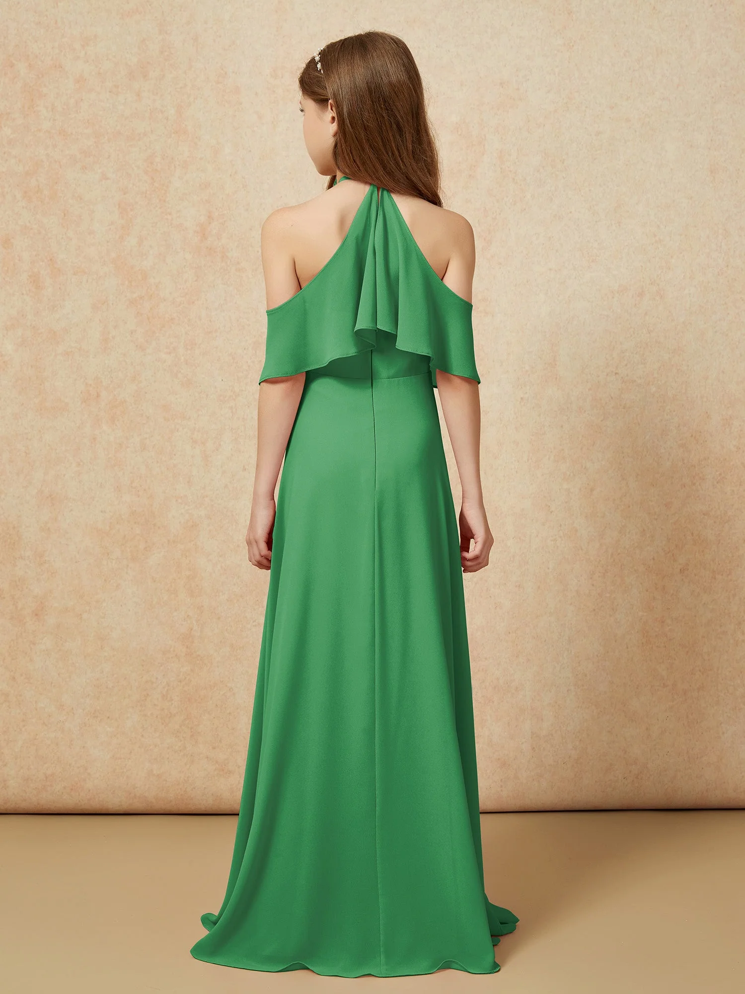 Einfach Halshalter Bodenlang Junge Brautjungfernkleider Smaragd - Image 2