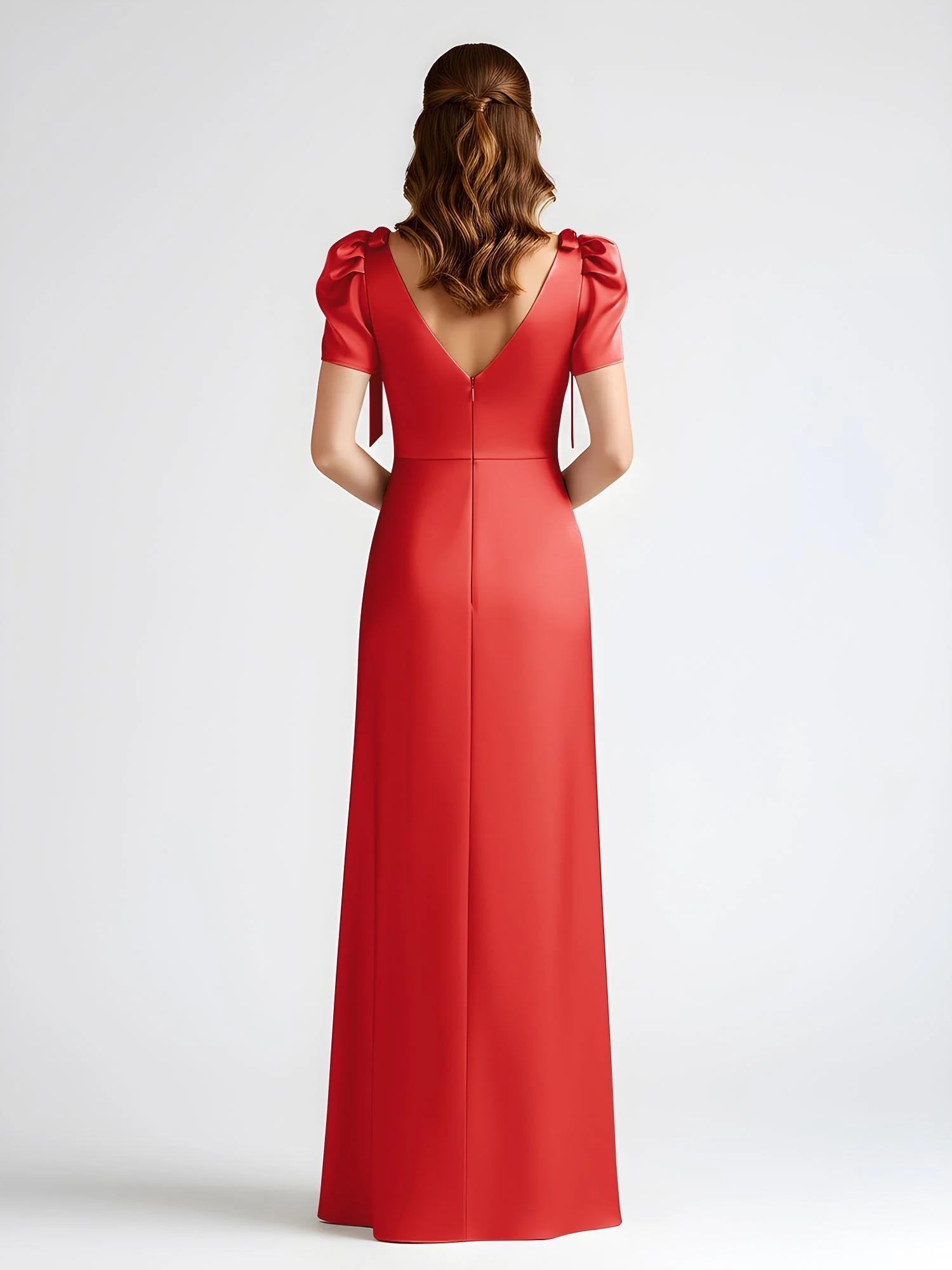 Schleife Detail Kurzarm Satin Säule Maxi Kleid Rot - Image 2
