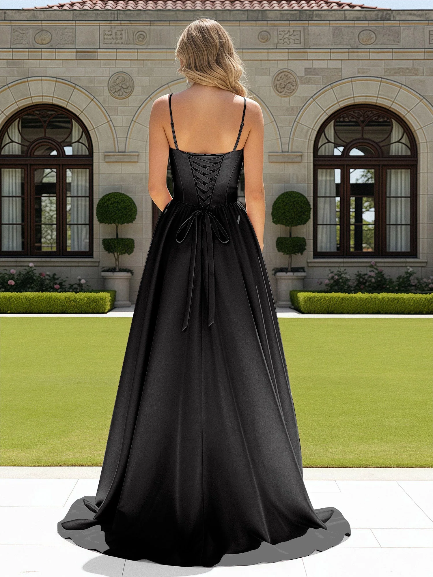 Perlen Herzform Korsett Schleppe Kleid Black - Image 2