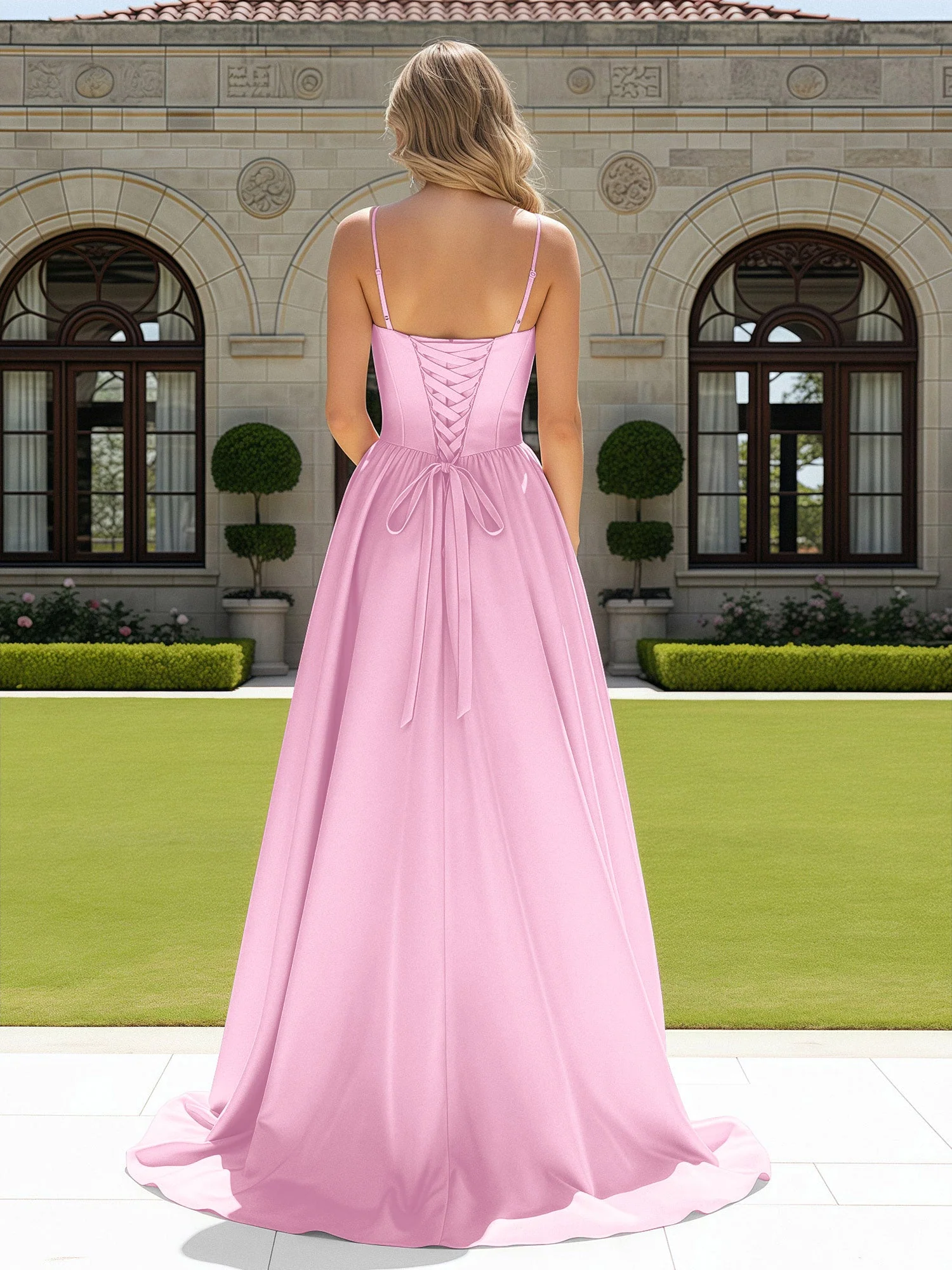 Perlen Herzform Korsett Schleppe Kleid Candy Pink - Image 2