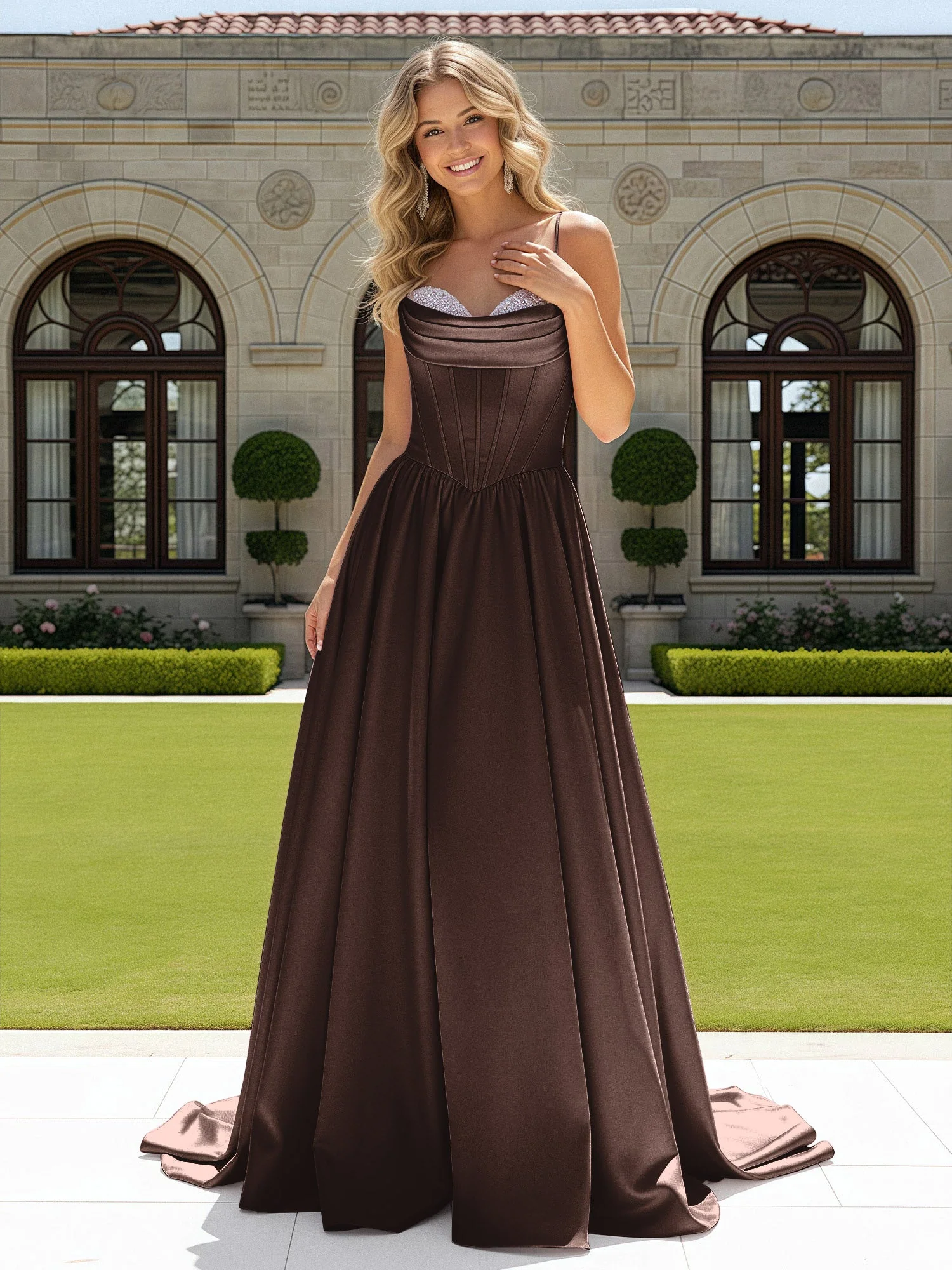 Perlen Herzform Korsett Schleppe Kleid Chocolate