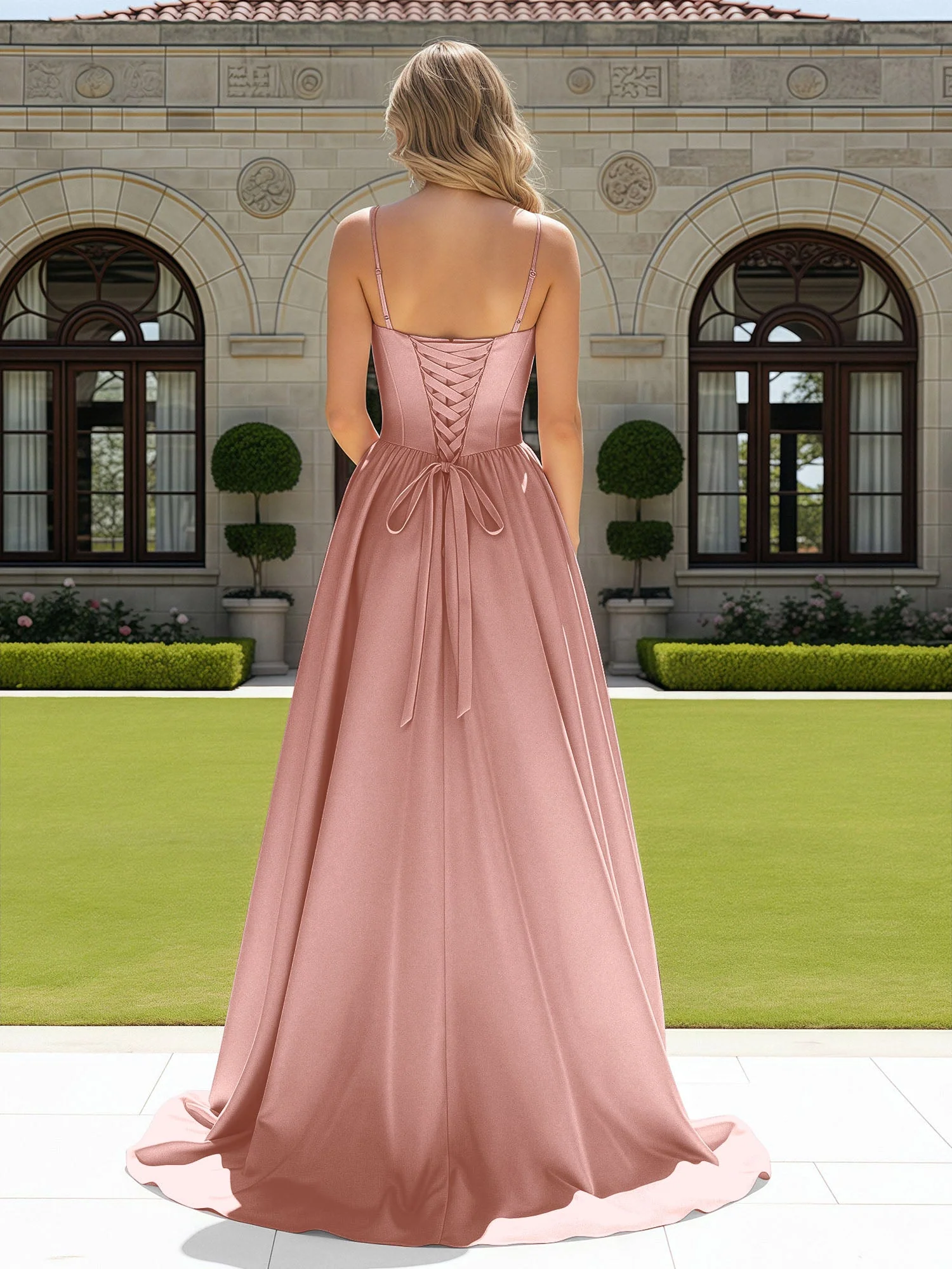 Perlen Herzform Korsett Schleppe Kleid Dusty Rose - Image 2