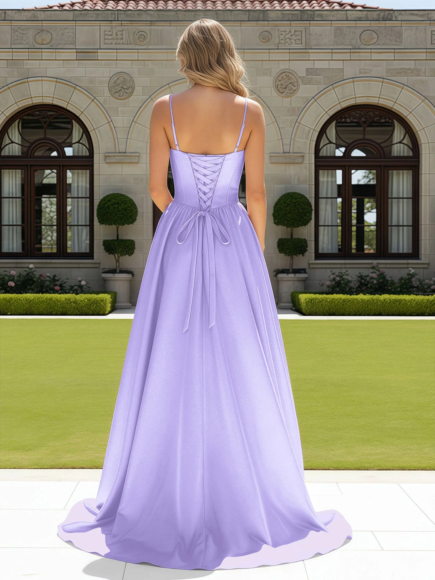 Perlen Herzform Korsett Schleppe Kleid Lilac - Image 2