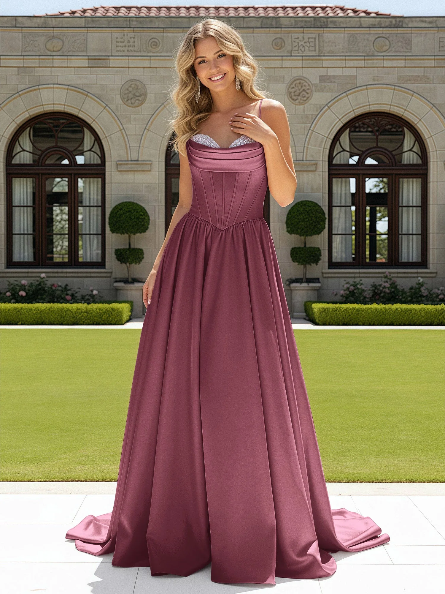 Perlen Herzform Korsett Schleppe Kleid Mulberry