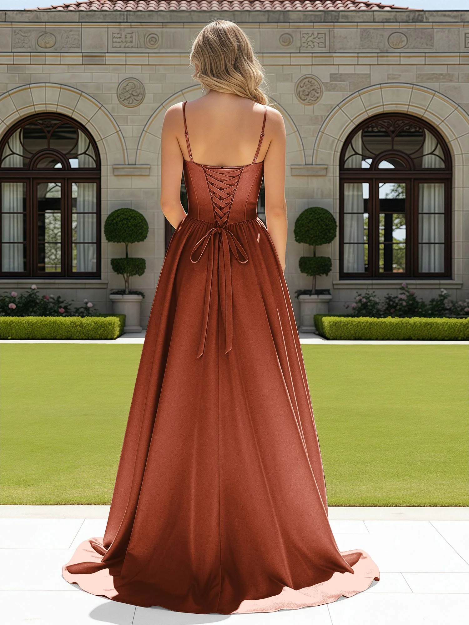 Perlen Herzform Korsett Schleppe Kleid Rust - Image 2