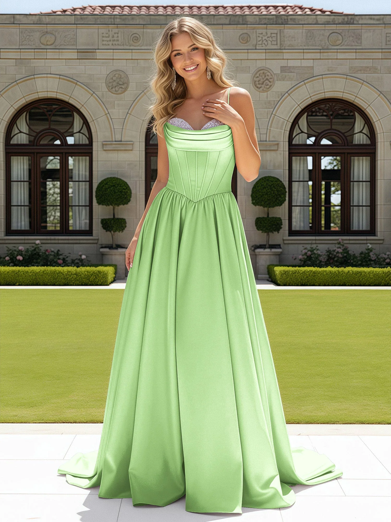 Perlen Herzform Korsett Schleppe Kleid Sage