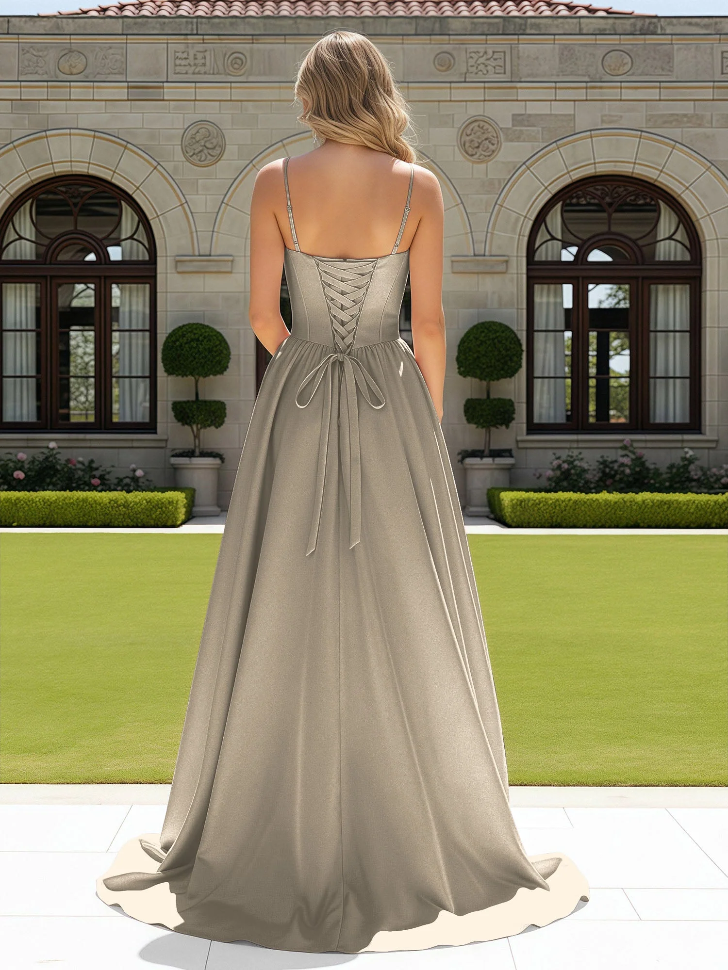 Perlen Herzform Korsett Schleppe Kleid Taupe - Image 2