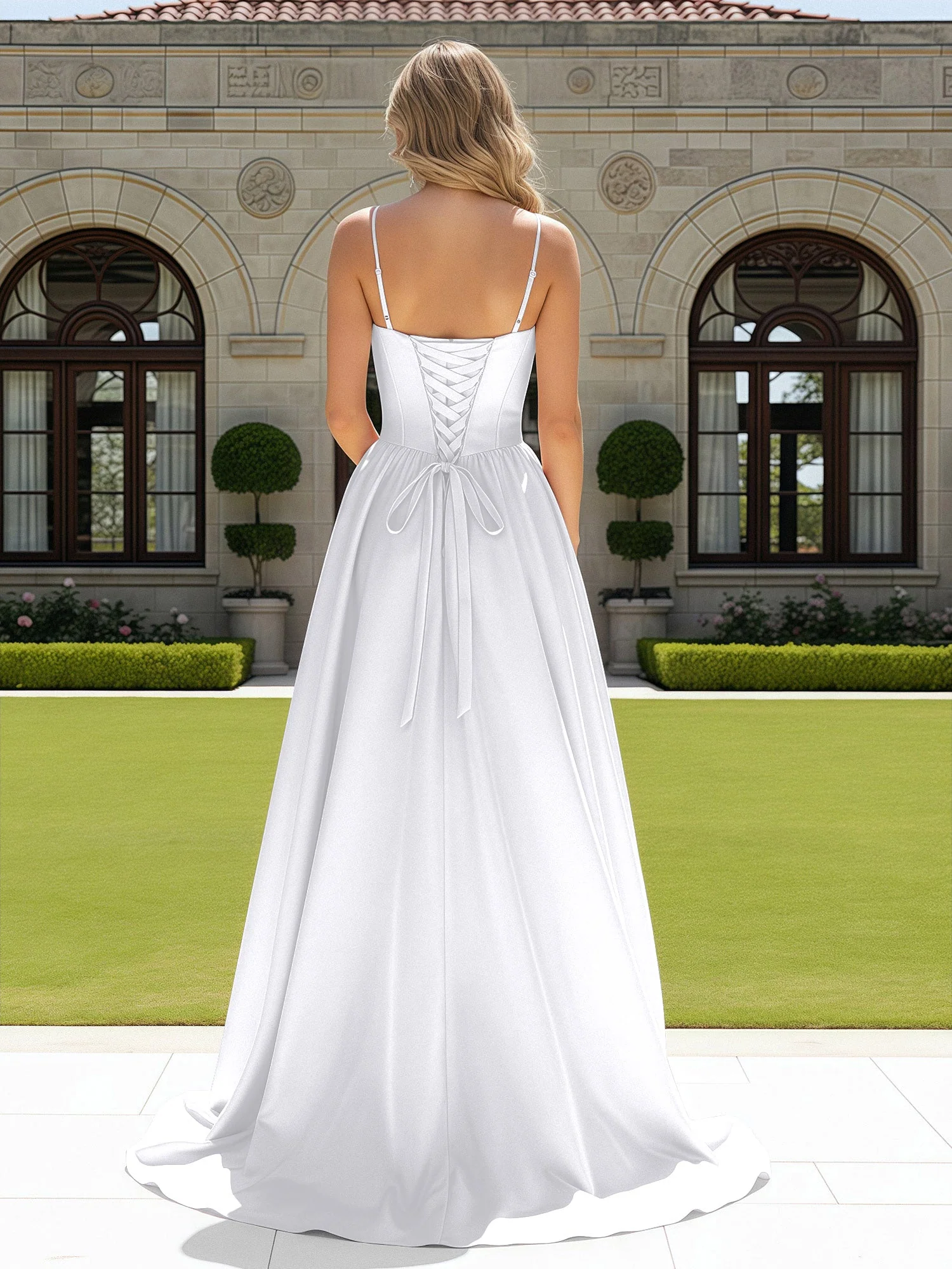 Perlen Herzform Korsett Schleppe Kleid White - Image 2