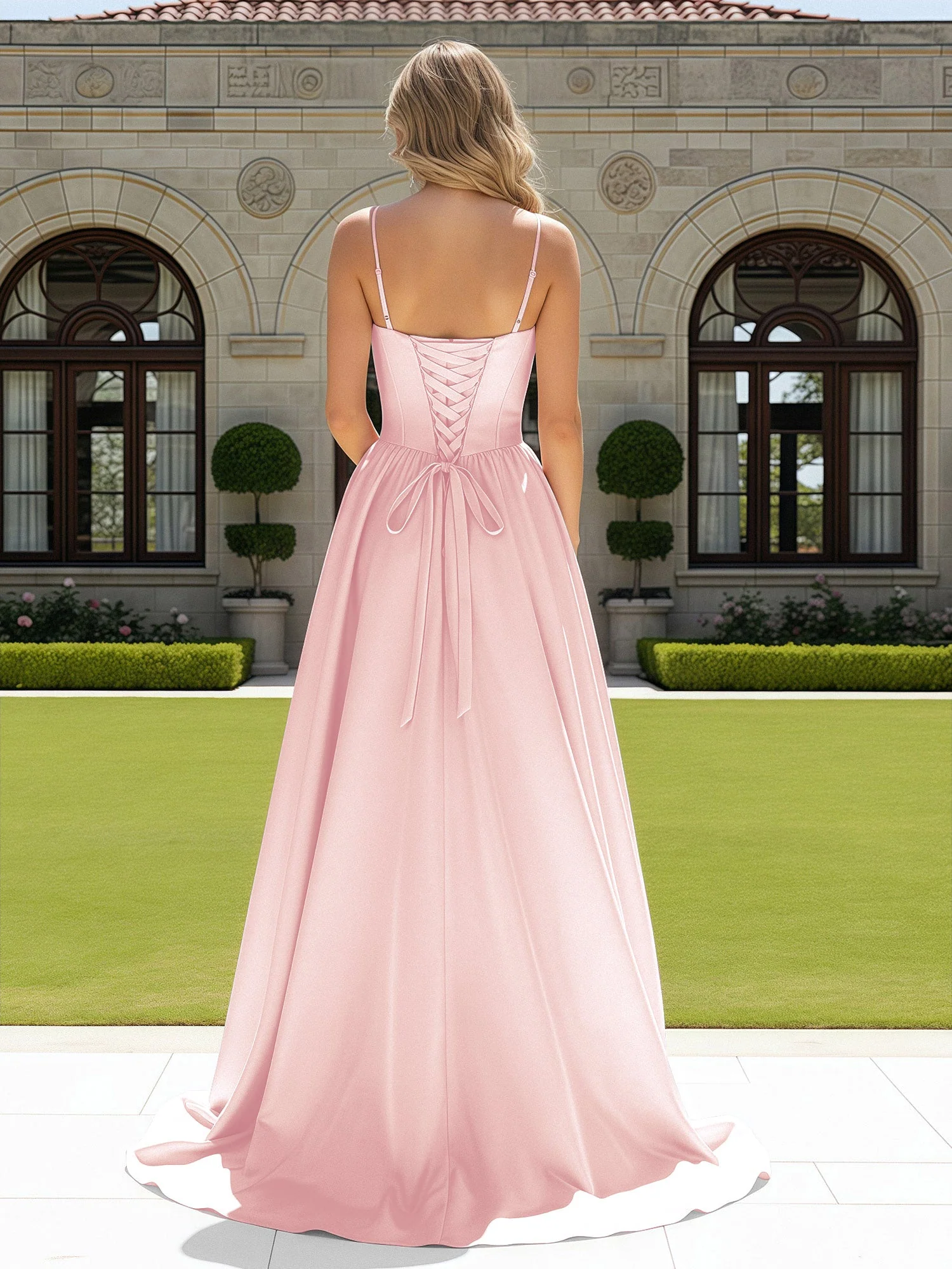 Perlen Herzform Korsett Schleppe Kleid Zartrosa - Image 2