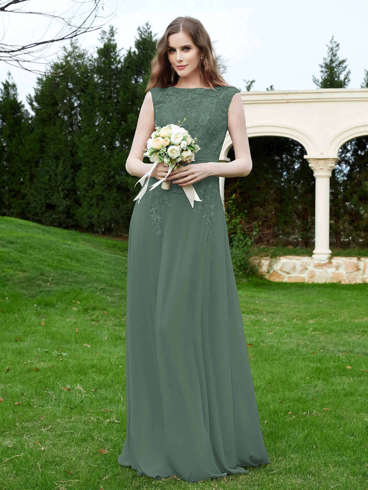 Elegant Illusion Spitze Applique Kleid mit Knöpfen Eukalyptus - Image 3