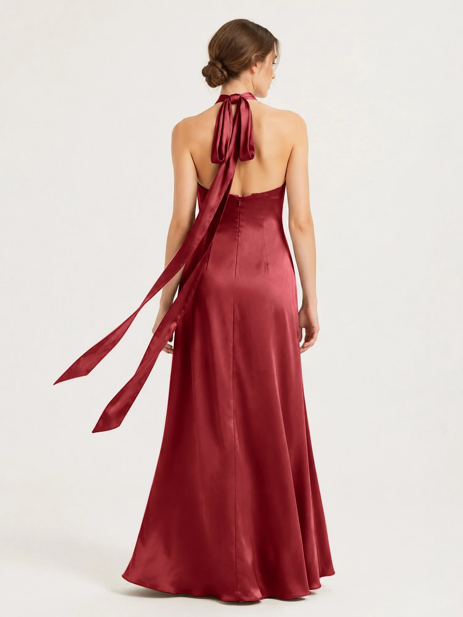 Satin Abendkleid mit Twist Neckholder und Keyhole Detail Burgunderrot - Image 2