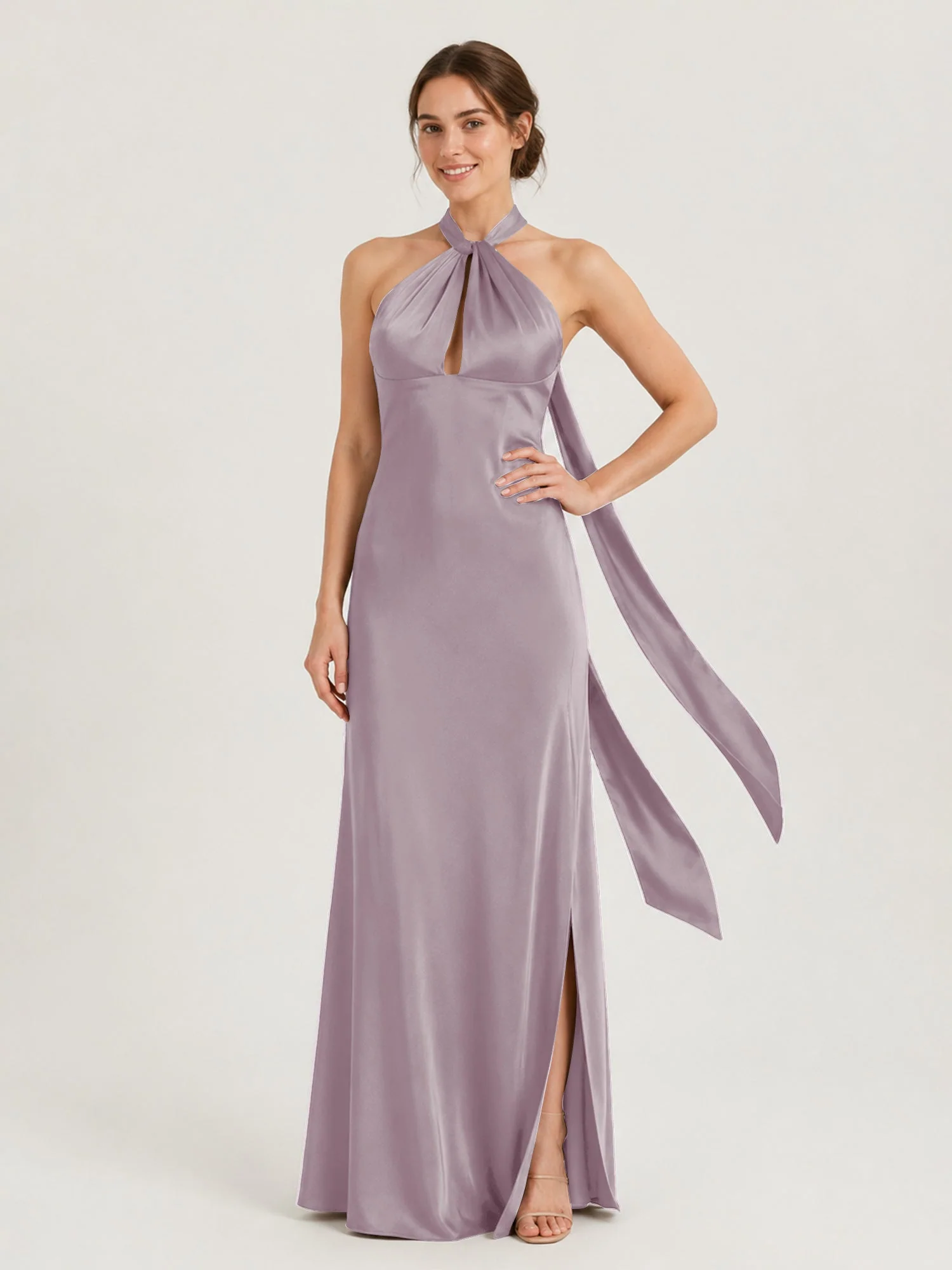 Satin Abendkleid mit Twist Neckholder und Keyhole Detail Dämmerung