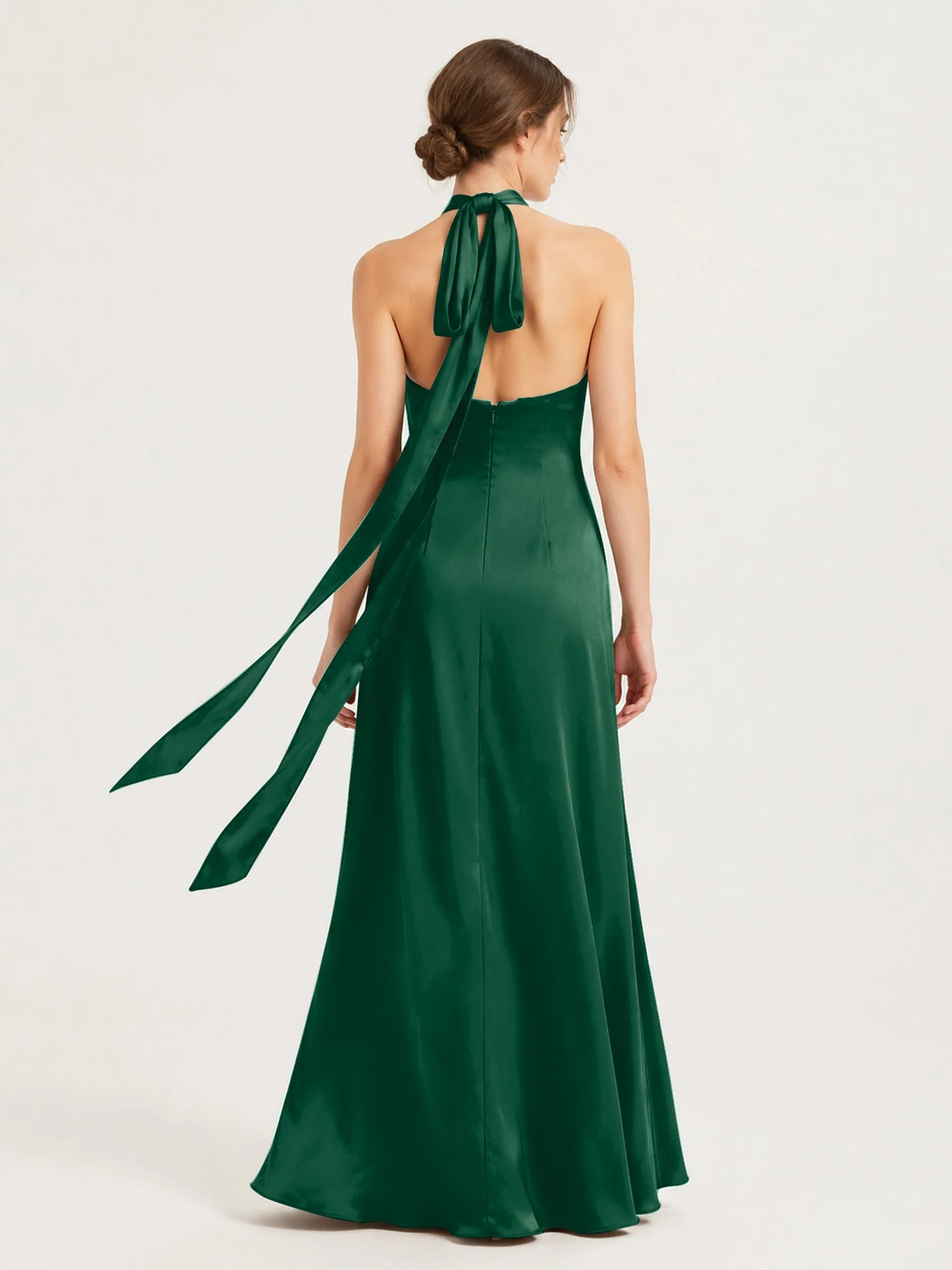 Satin Abendkleid mit Twist Neckholder und Keyhole Detail Dunkelgrün - Image 2