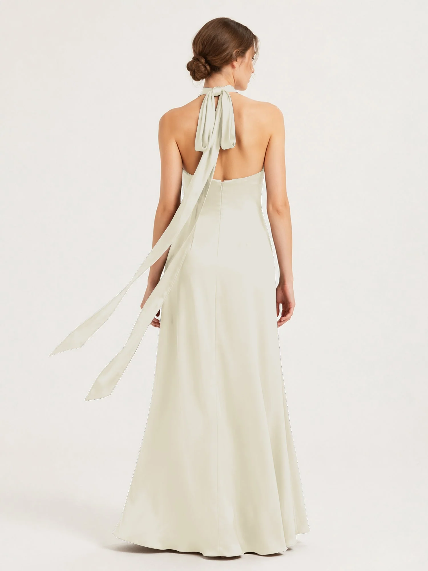 Satin Abendkleid mit Twist Neckholder und Keyhole Detail Elfenbein - Image 2