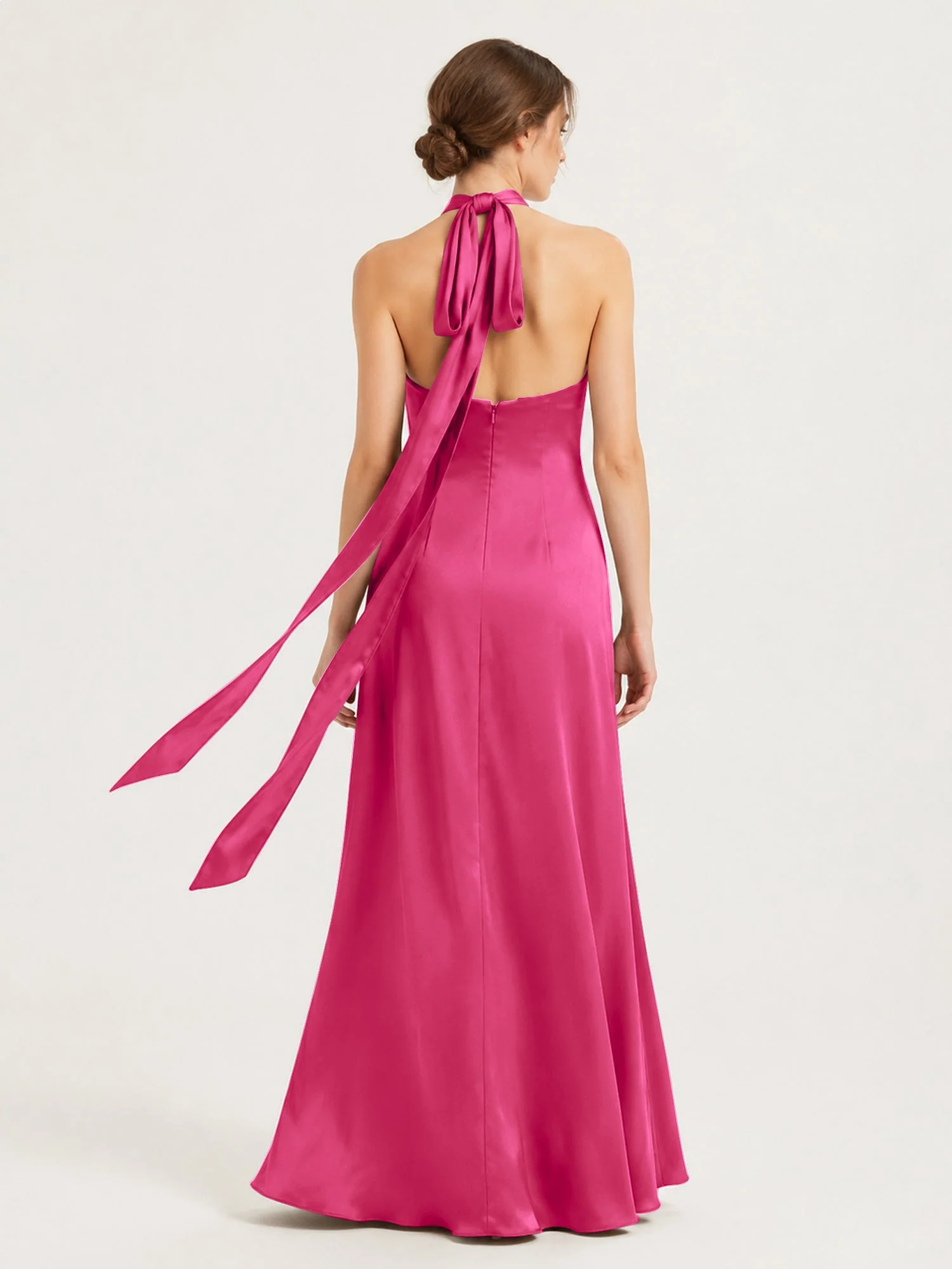 Satin Abendkleid mit Twist Neckholder und Keyhole Detail Fuchsia - Image 2