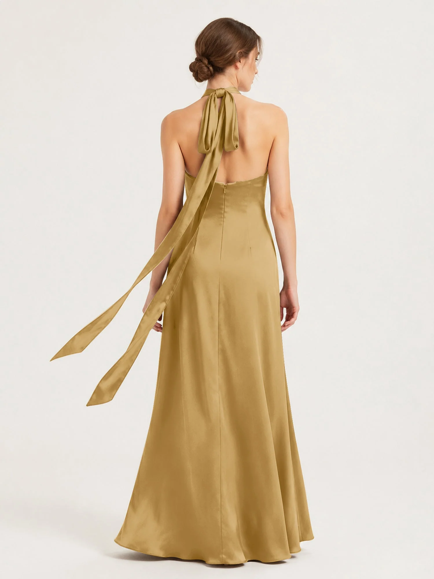 Satin Abendkleid mit Twist Neckholder und Keyhole Detail Gold - Image 2