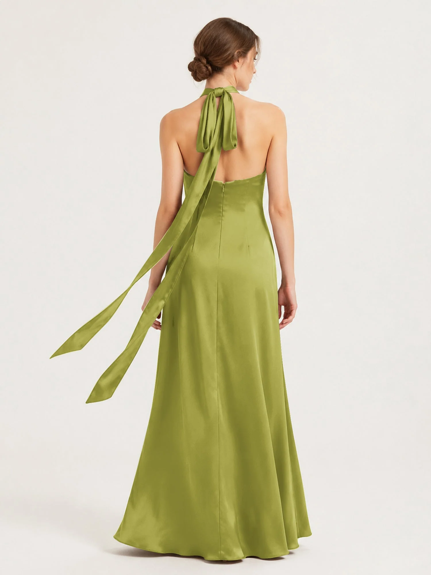 Satin Abendkleid mit Twist Neckholder und Keyhole Detail Kleegrün - Image 2