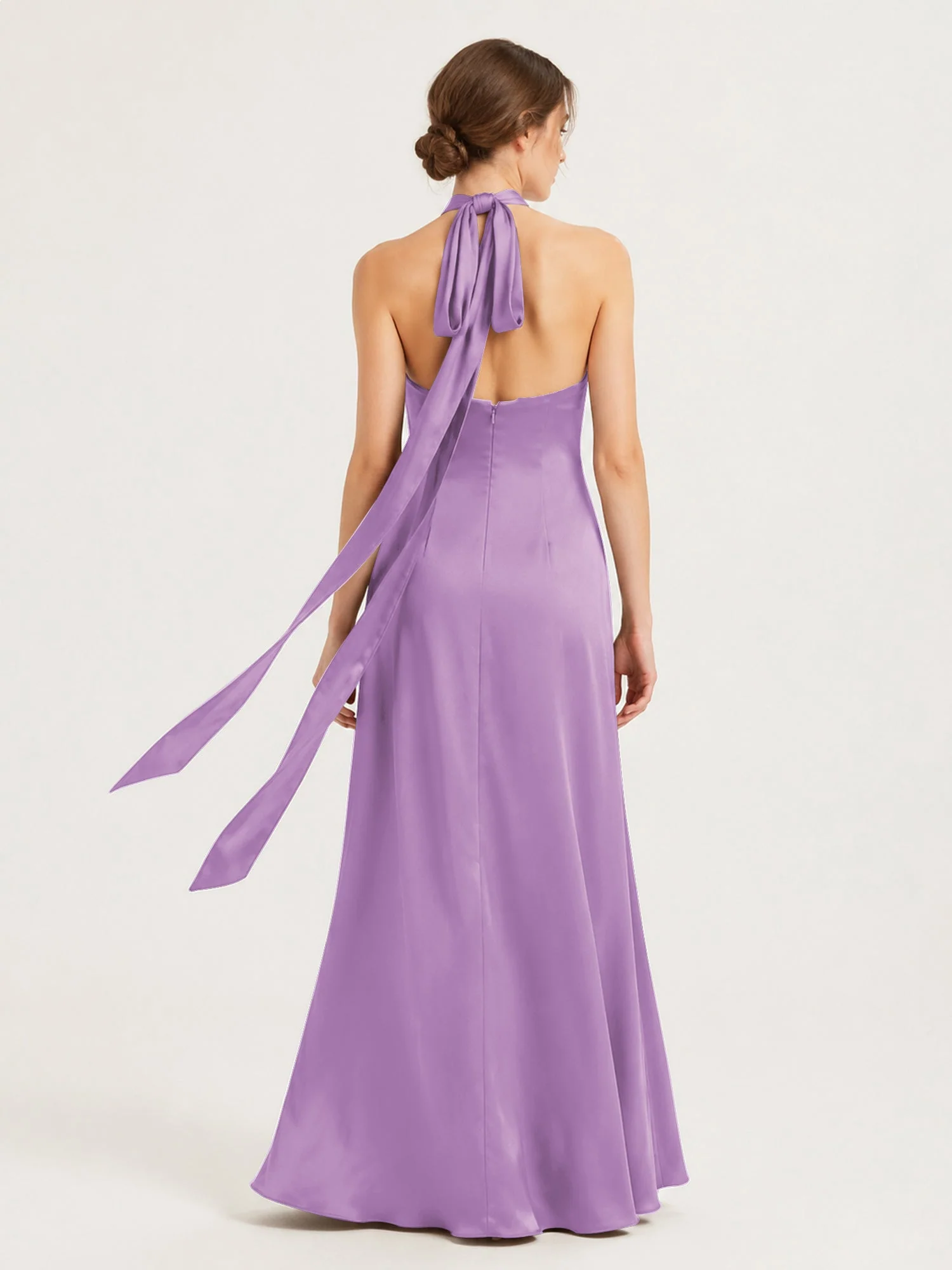 Satin Abendkleid mit Twist Neckholder und Keyhole Detail Lila - Image 2