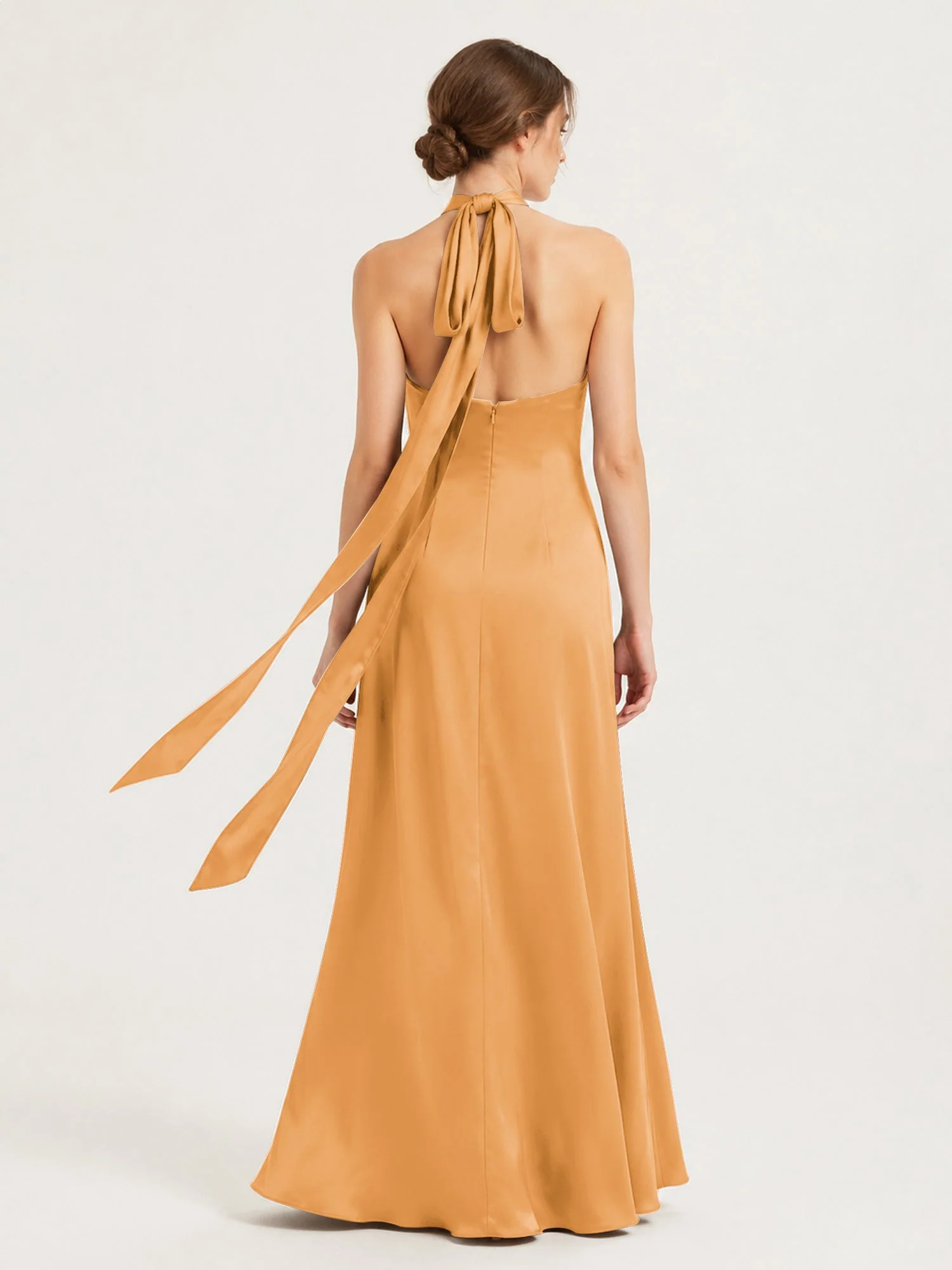 Satin Abendkleid mit Twist Neckholder und Keyhole Detail Mandarine - Image 2