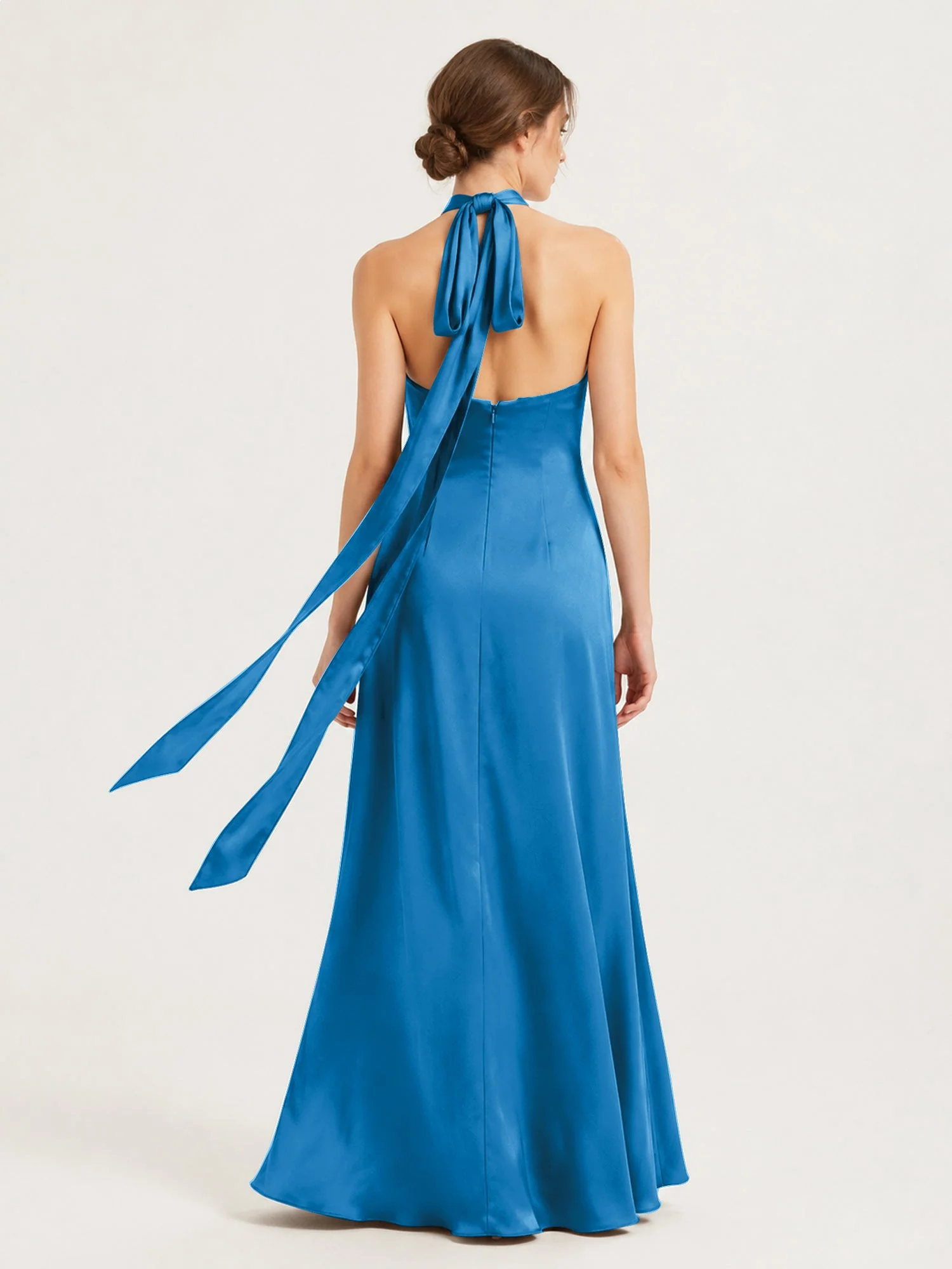 Satin Abendkleid mit Twist Neckholder und Keyhole Detail Meerblau - Image 2