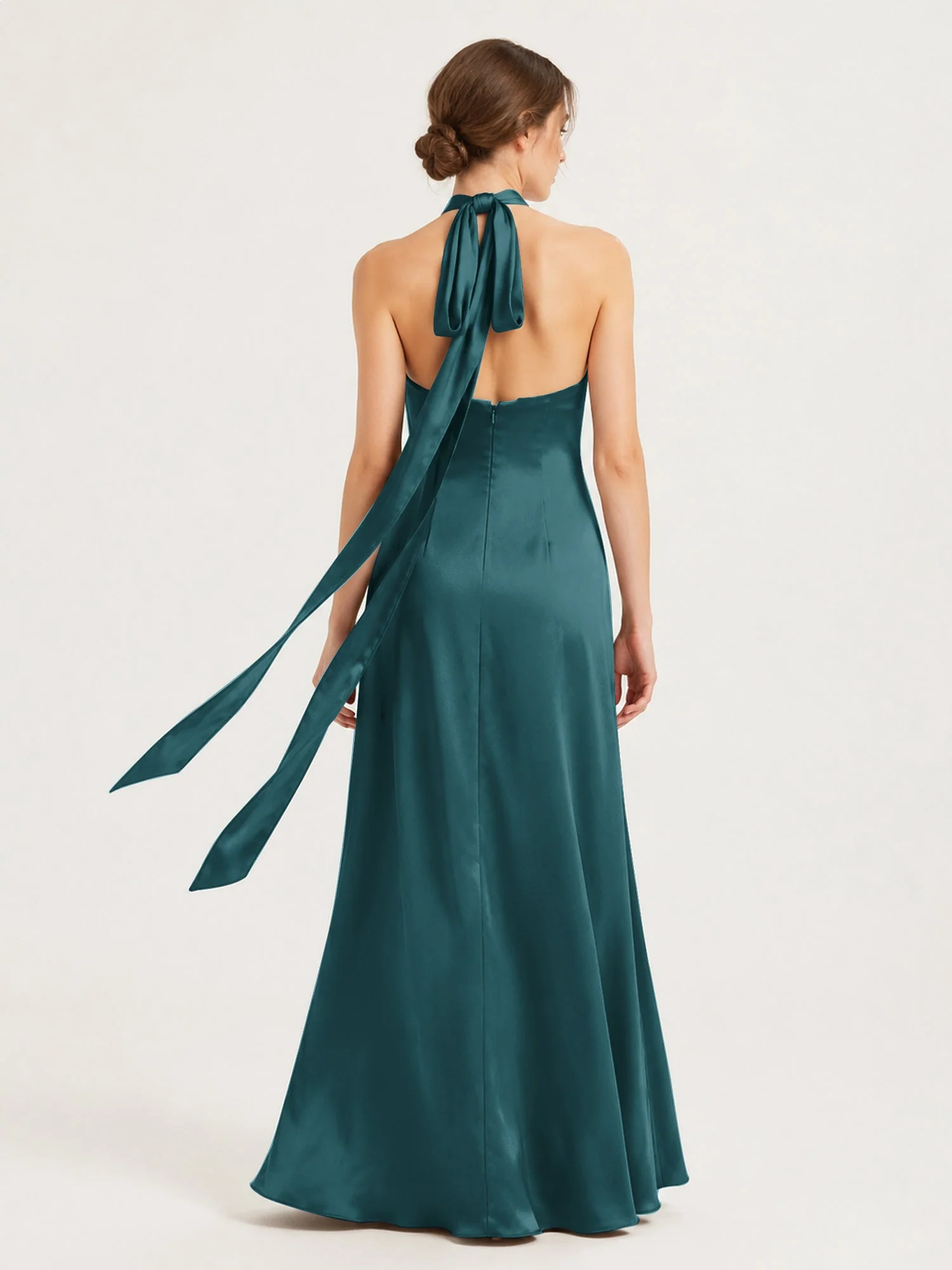 Satin Abendkleid mit Twist Neckholder und Keyhole Detail Pfau - Image 2