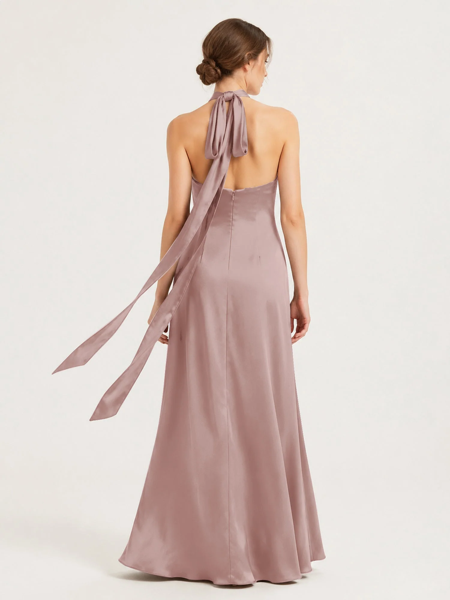 Satin Abendkleid mit Twist Neckholder und Keyhole Detail Staubige Rosa - Image 2