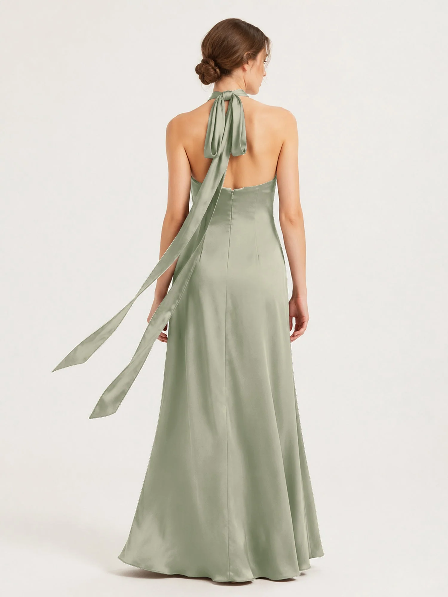 Satin Abendkleid mit Twist Neckholder und Keyhole Detail Staubiges Salbei - Image 2