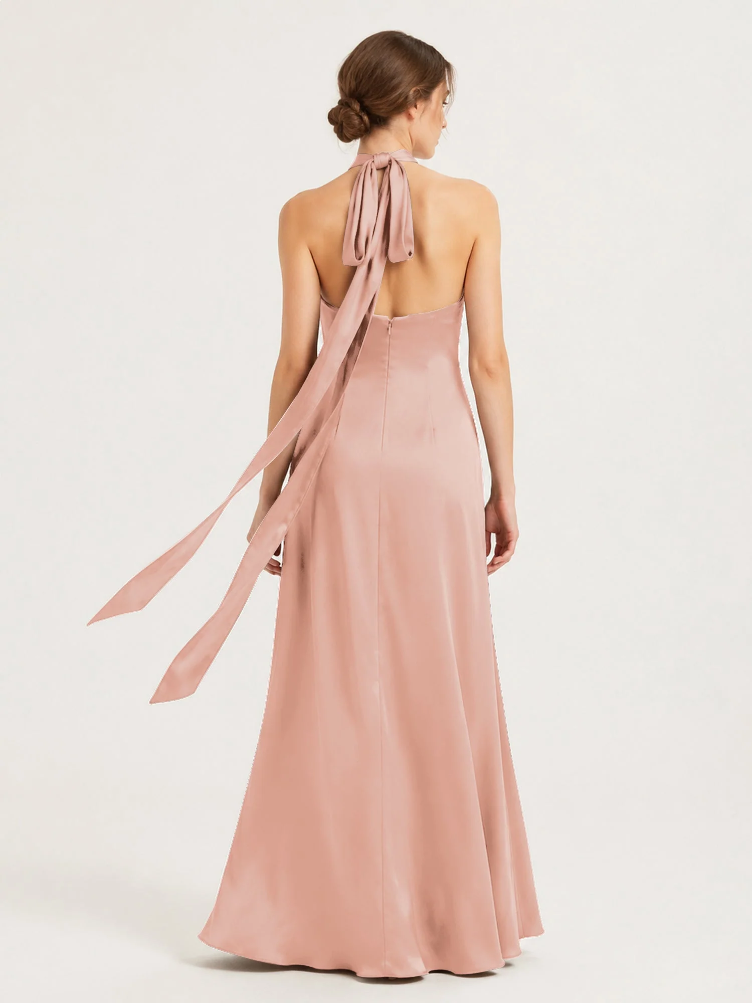 Satin Abendkleid mit Twist Neckholder und Keyhole Detail Zartrosa - Image 2