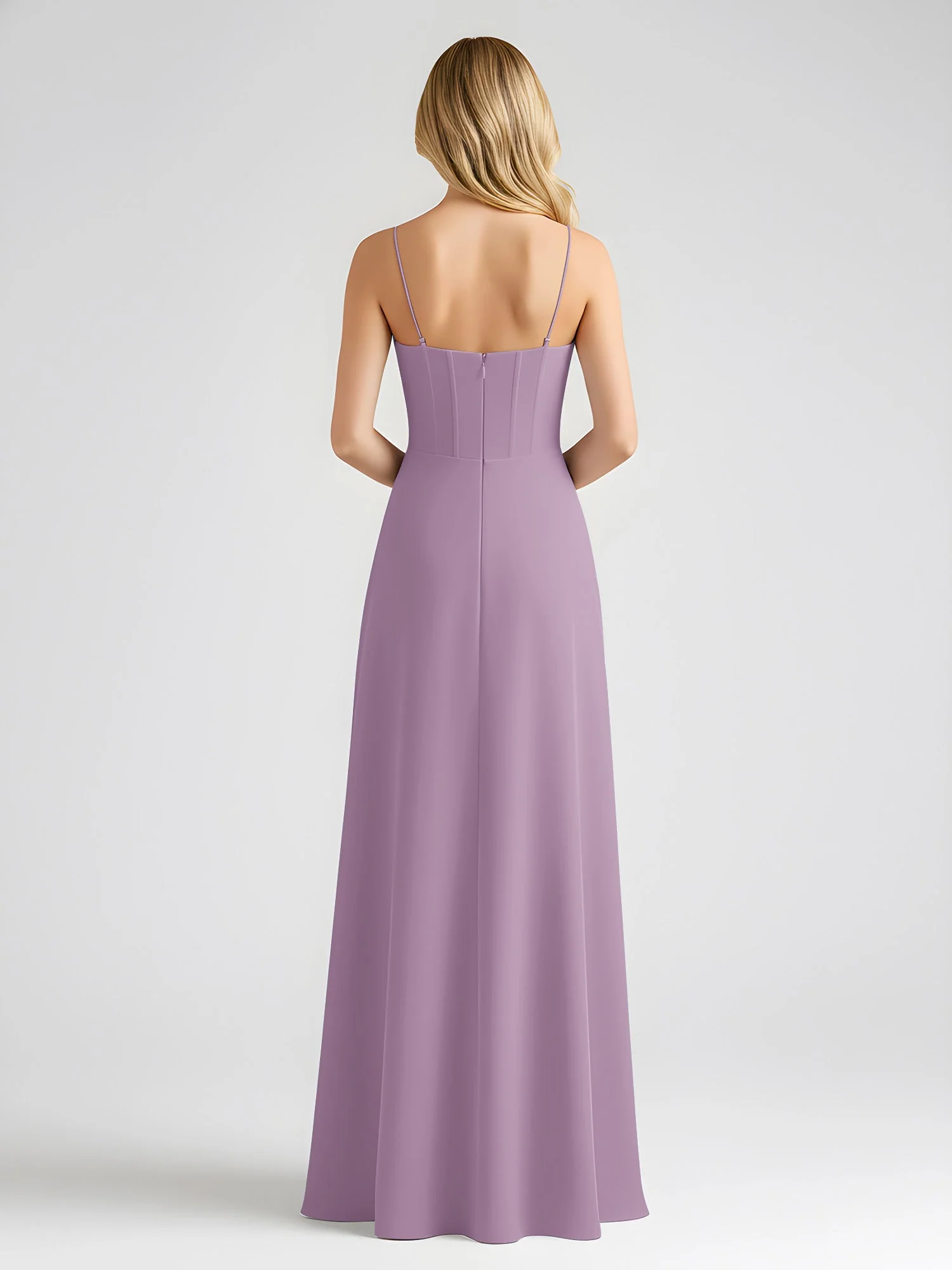 Spaghettiträger A-Linie Maxi Kleid mit Schleife Detail Blauregen - Image 2