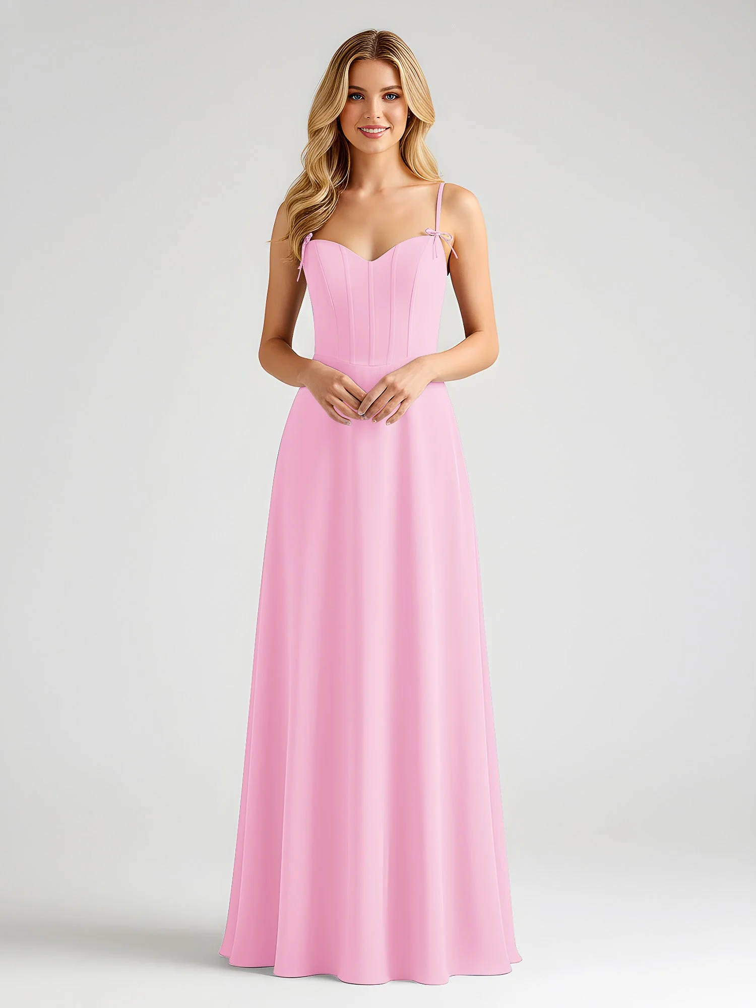 Spaghettiträger A-Linie Maxi Kleid mit Schleife Detail Bonbonrosa