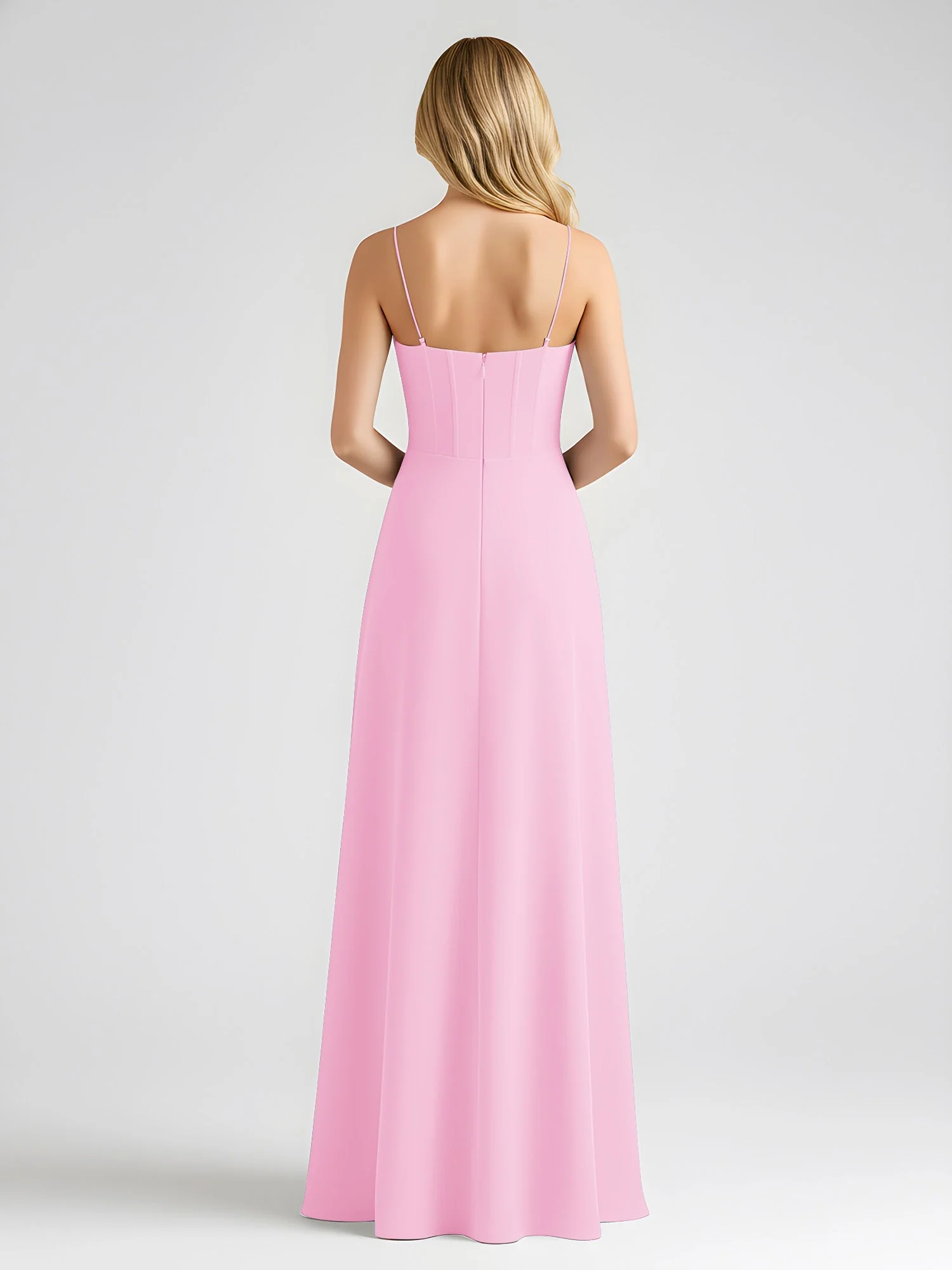 Spaghettiträger A-Linie Maxi Kleid mit Schleife Detail Bonbonrosa - Image 2