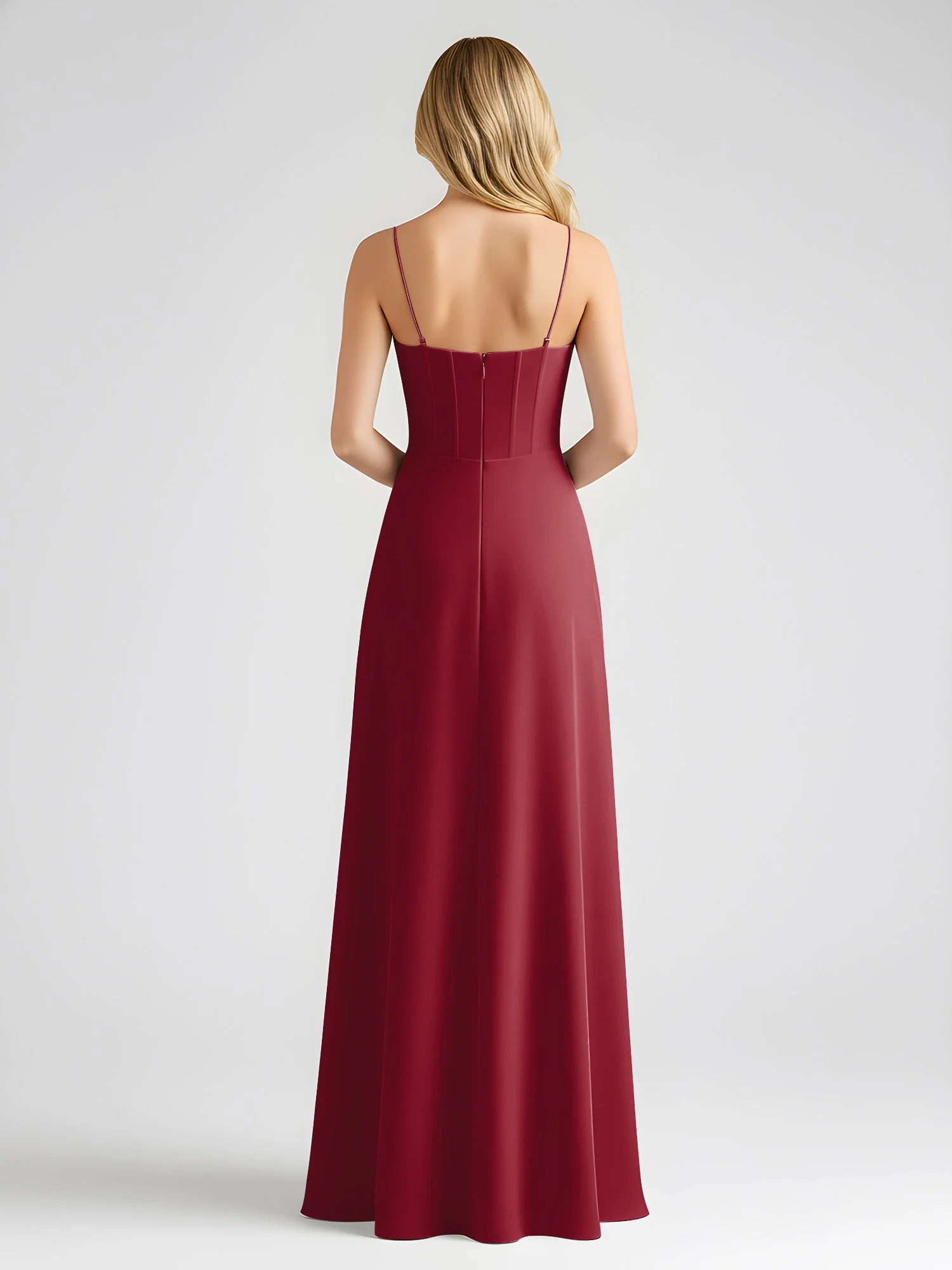 Spaghettiträger A-Linie Maxi Kleid mit Schleife Detail Burgunderrot - Image 2