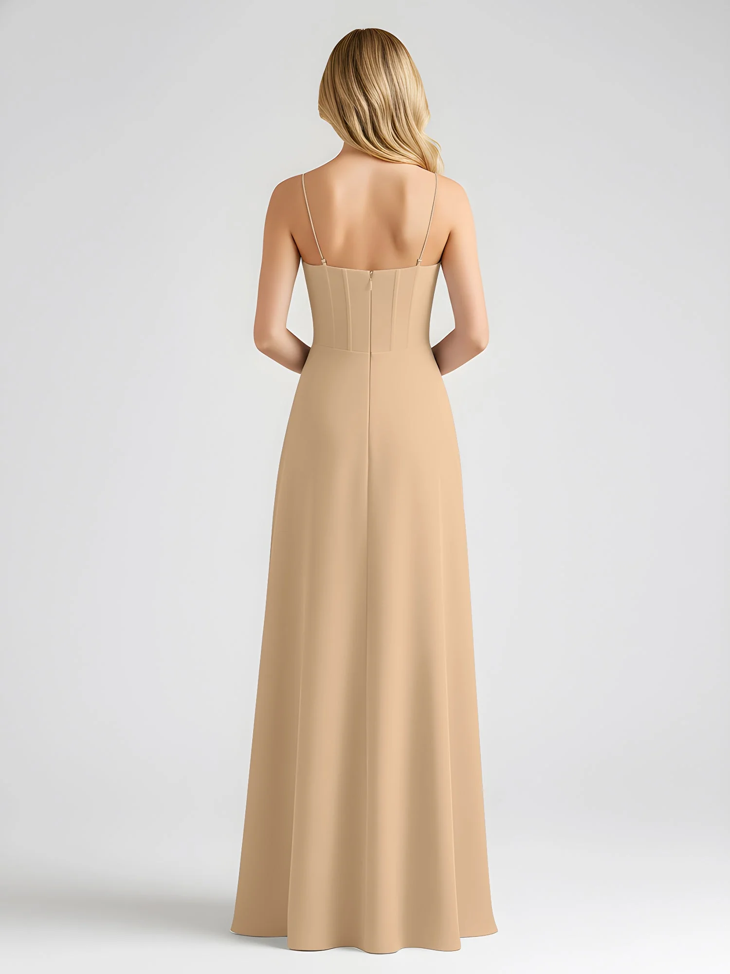 Spaghettiträger A-Linie Maxi Kleid mit Schleife Detail Champagner - Image 2