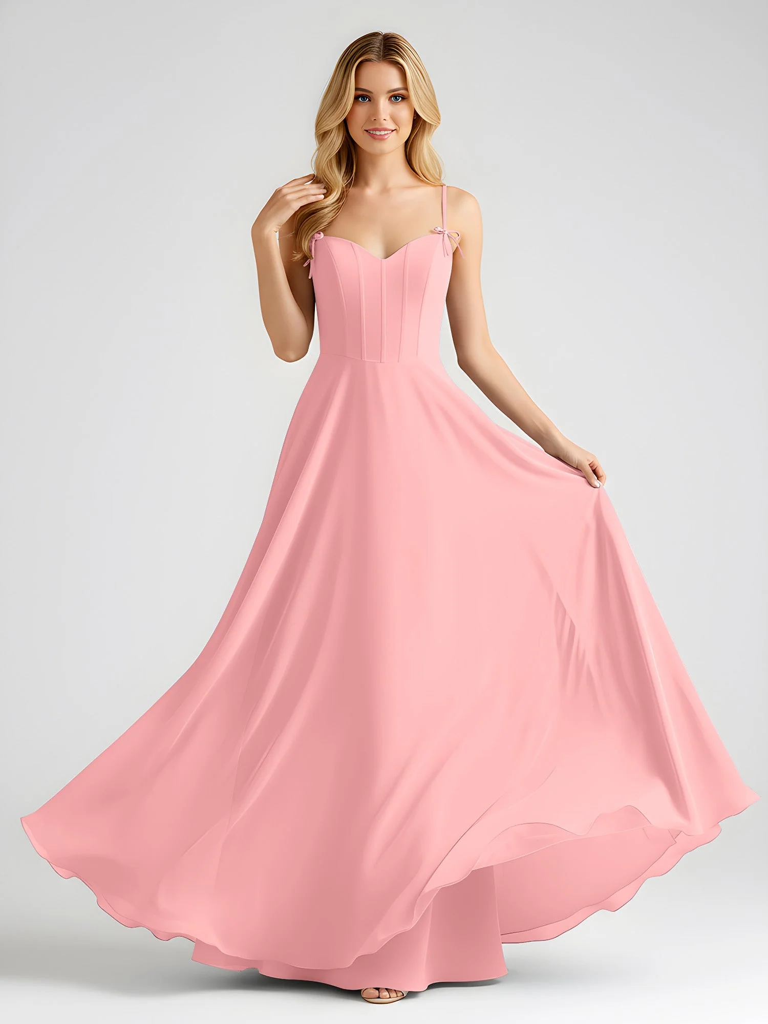 Spaghettiträger A-Linie Maxi Kleid mit Schleife Detail Flamingo - Image 3
