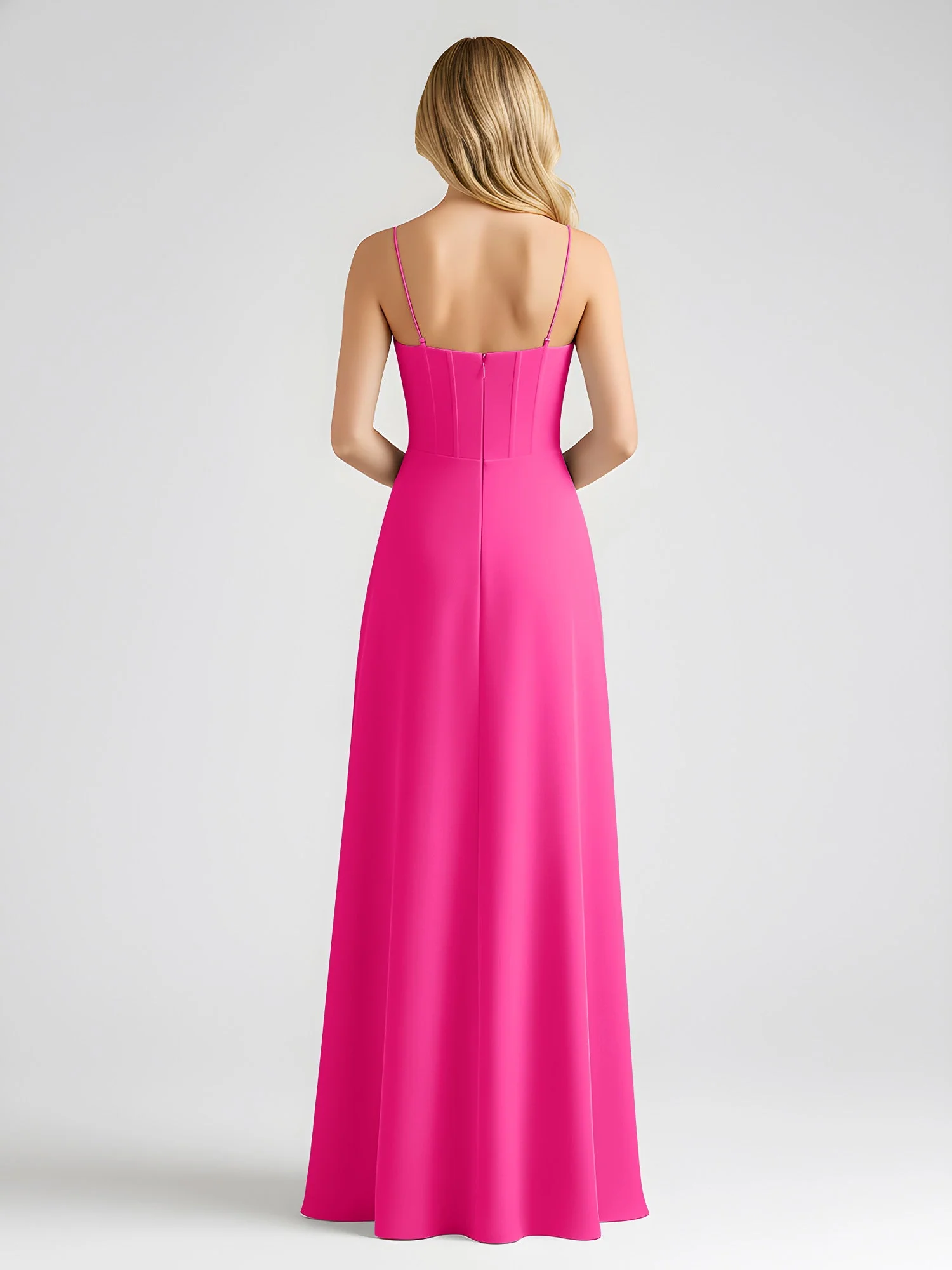 Spaghettiträger A-Linie Maxi Kleid mit Schleife Detail Fuchsia - Image 2