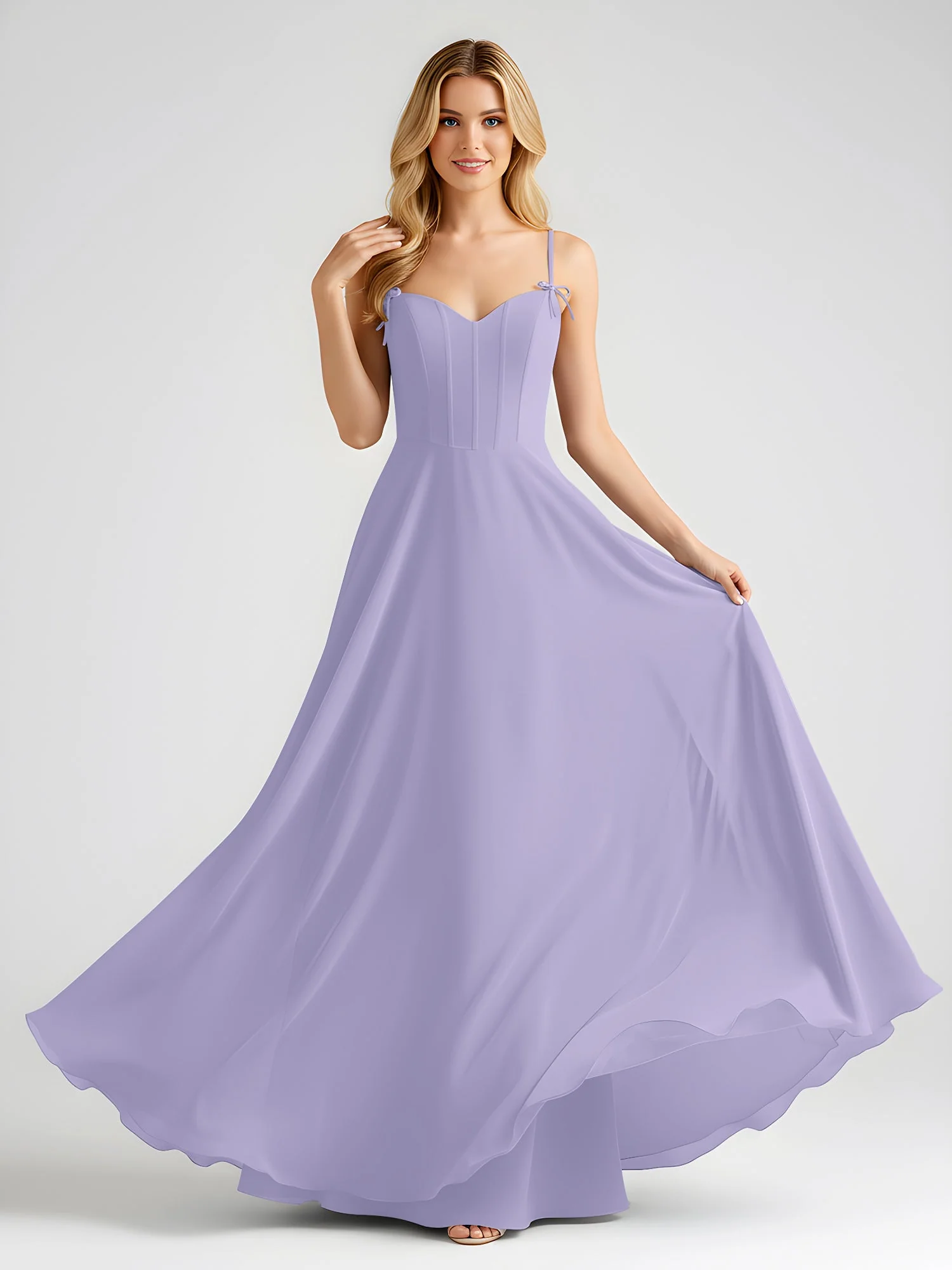 Spaghettiträger A-Linie Maxi Kleid mit Schleife Detail Lavendel - Image 3