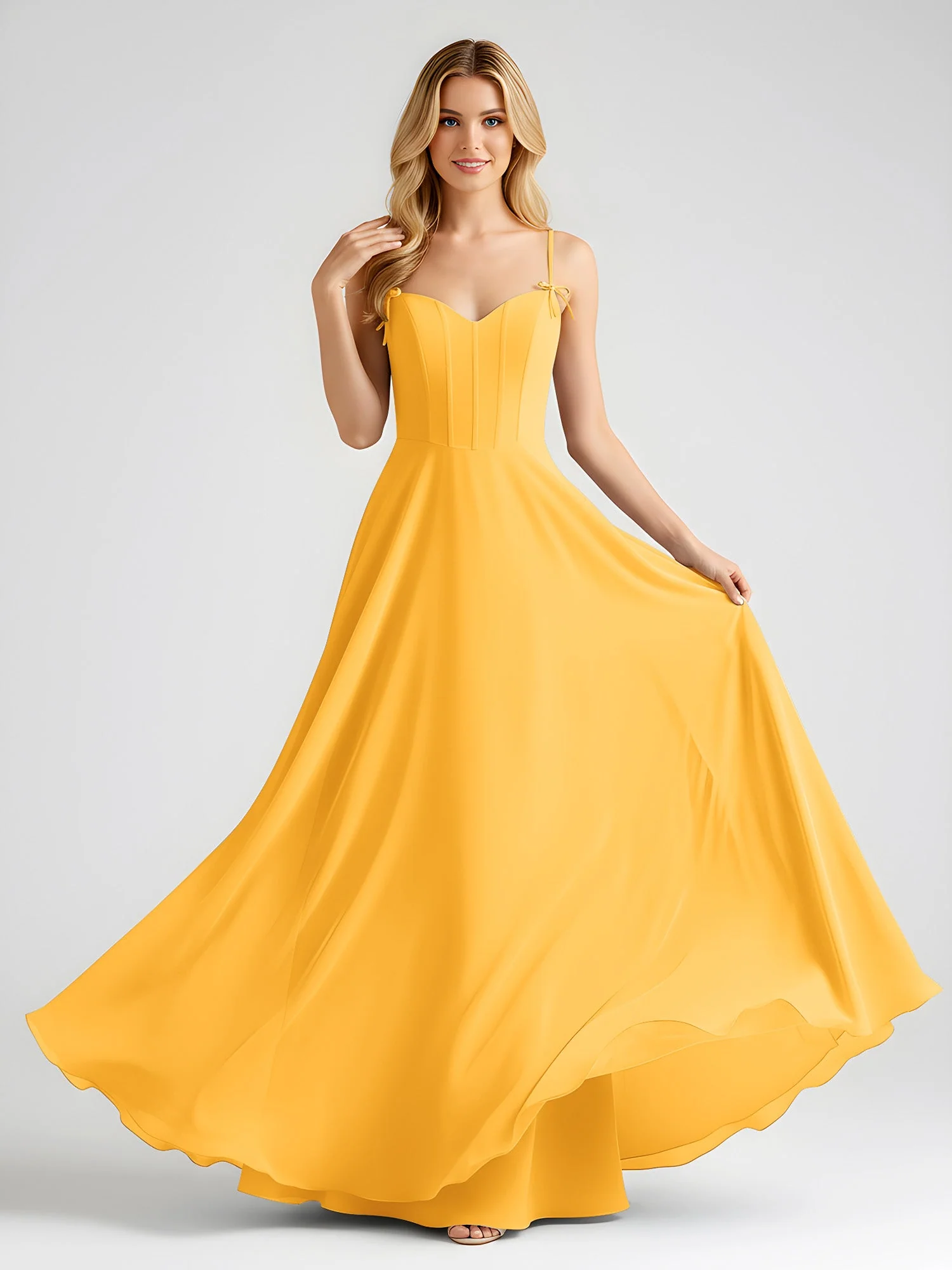 Spaghettiträger A-Linie Maxi Kleid mit Schleife Detail Mandarine - Image 3
