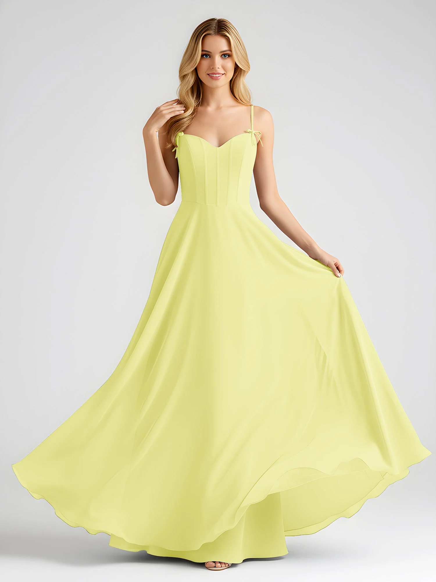 Spaghettiträger A-Linie Maxi Kleid mit Schleife Detail Narzisse - Image 3