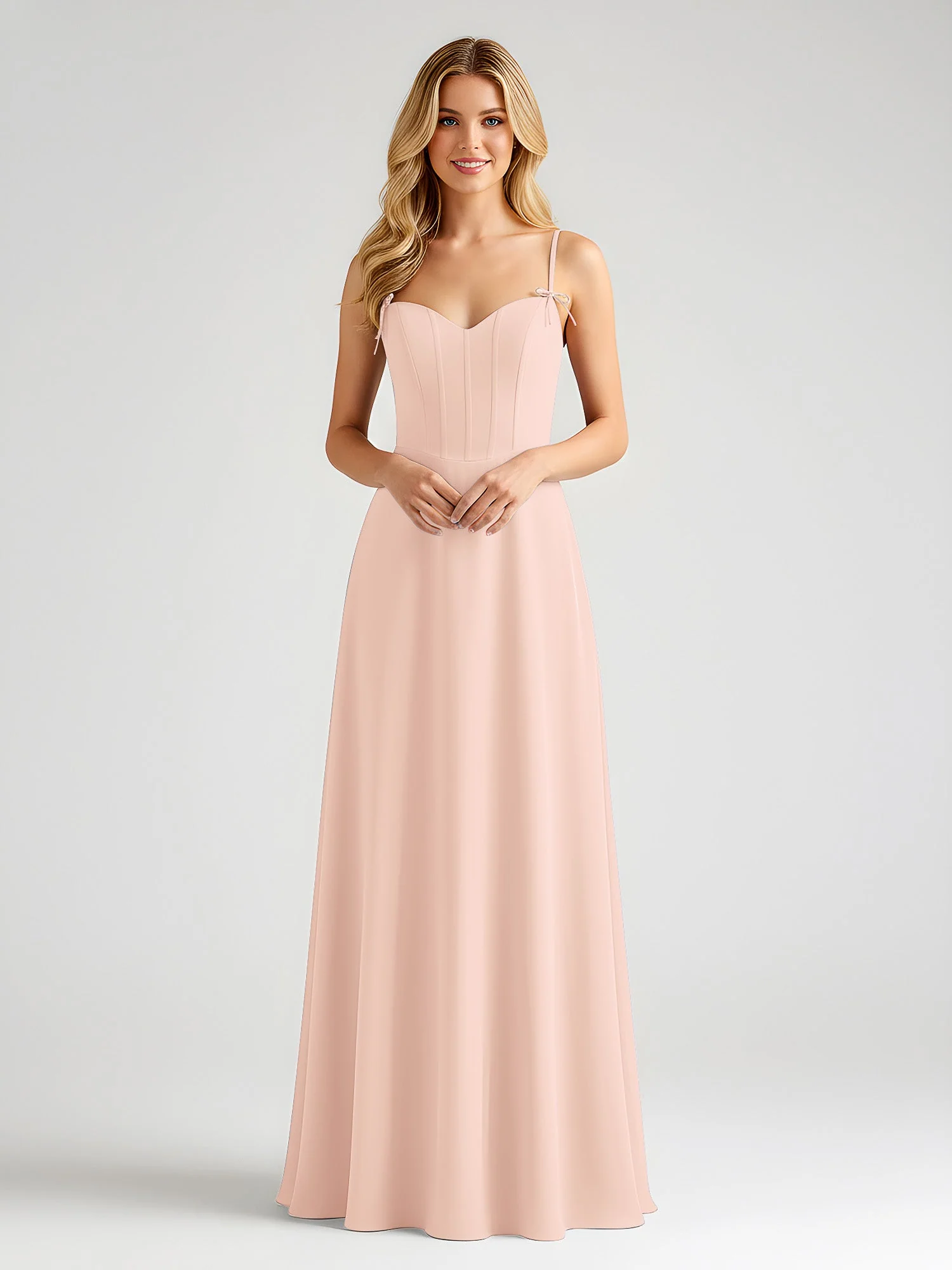 Spaghettiträger A-Linie Maxi Kleid mit Schleife Detail Perlrosa