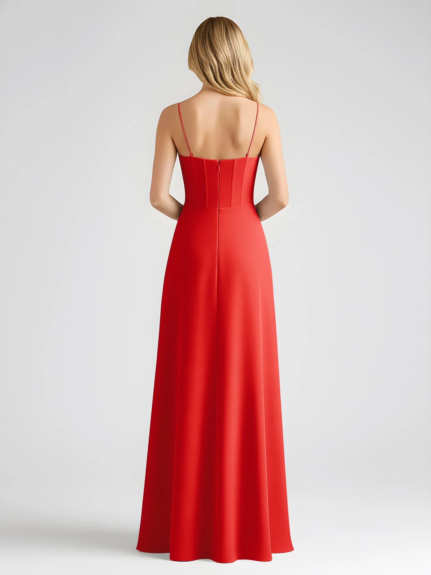 Spaghettiträger A-Linie Maxi Kleid mit Schleife Detail Rot - Image 2