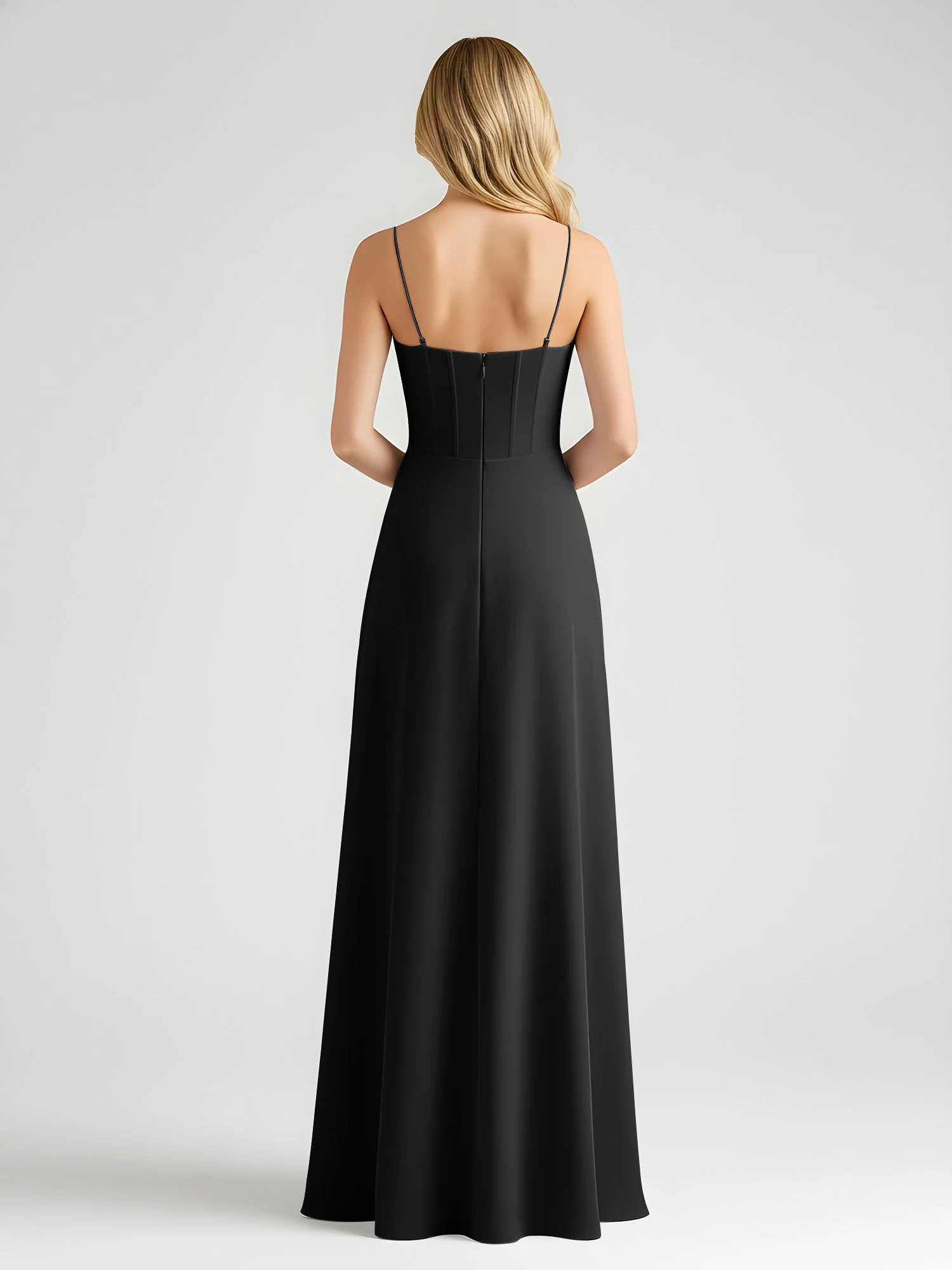 Spaghettiträger A-Linie Maxi Kleid mit Schleife Detail Schwarz - Image 2