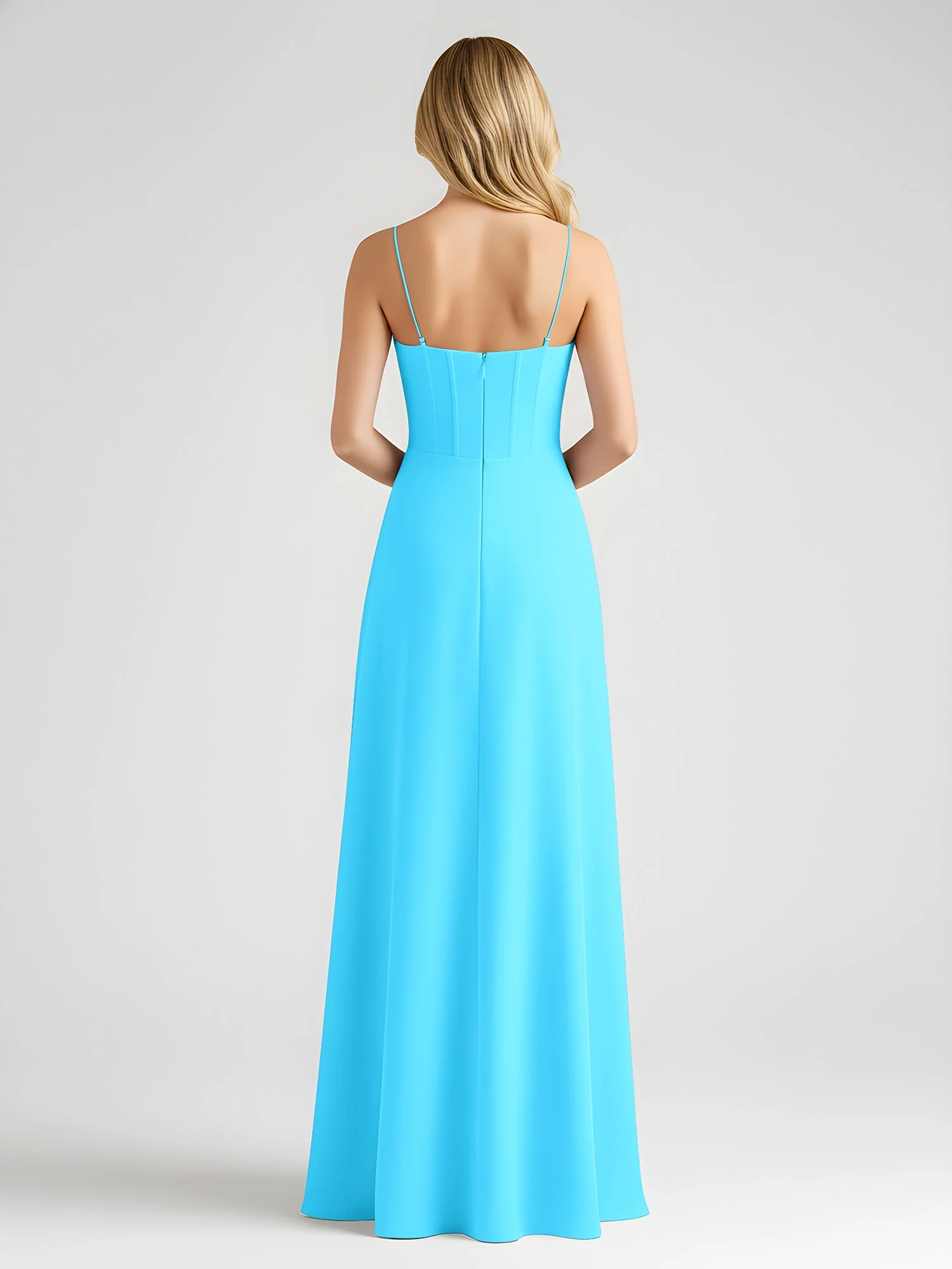 Spaghettiträger A-Linie Maxi Kleid mit Schleife Detail Schwimmbadblau - Image 2