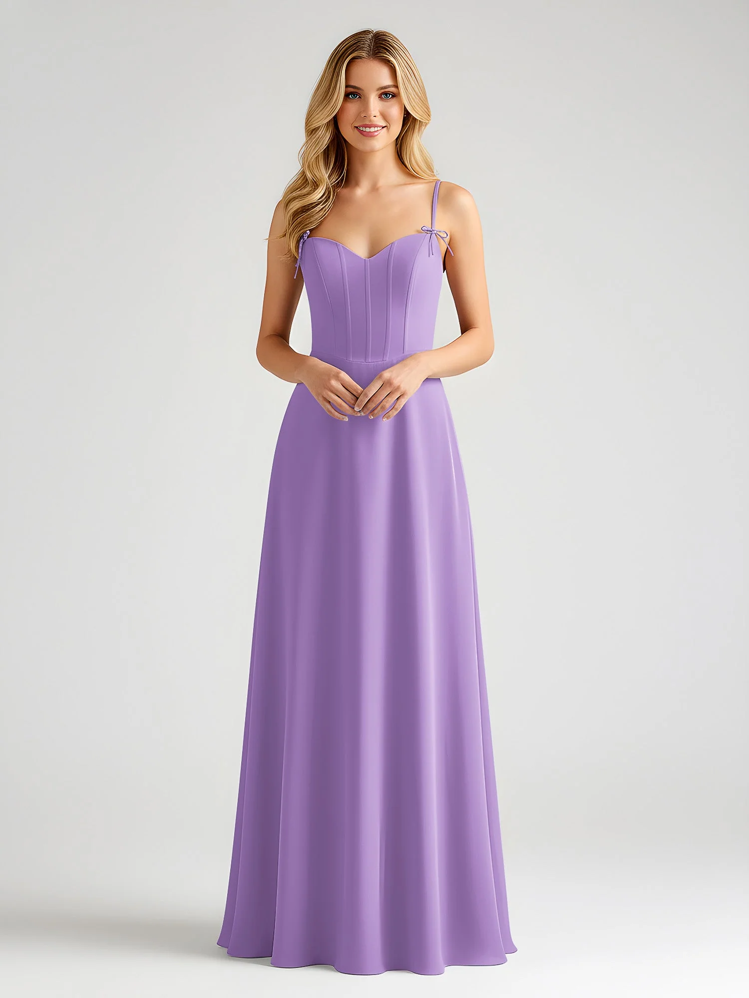 Spaghettiträger A-Linie Maxi Kleid mit Schleife Detail Tahiti