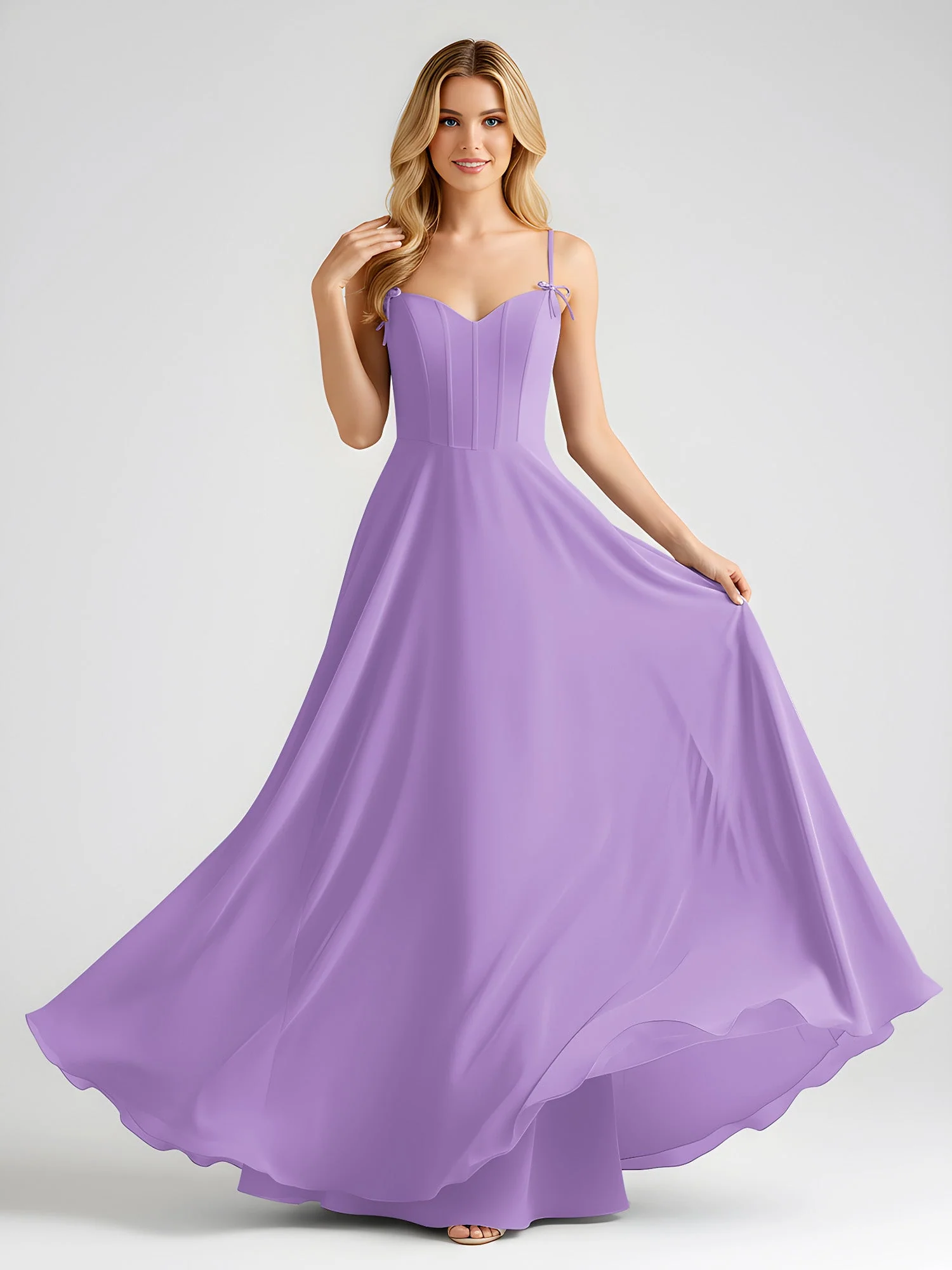 Spaghettiträger A-Linie Maxi Kleid mit Schleife Detail Tahiti - Image 3