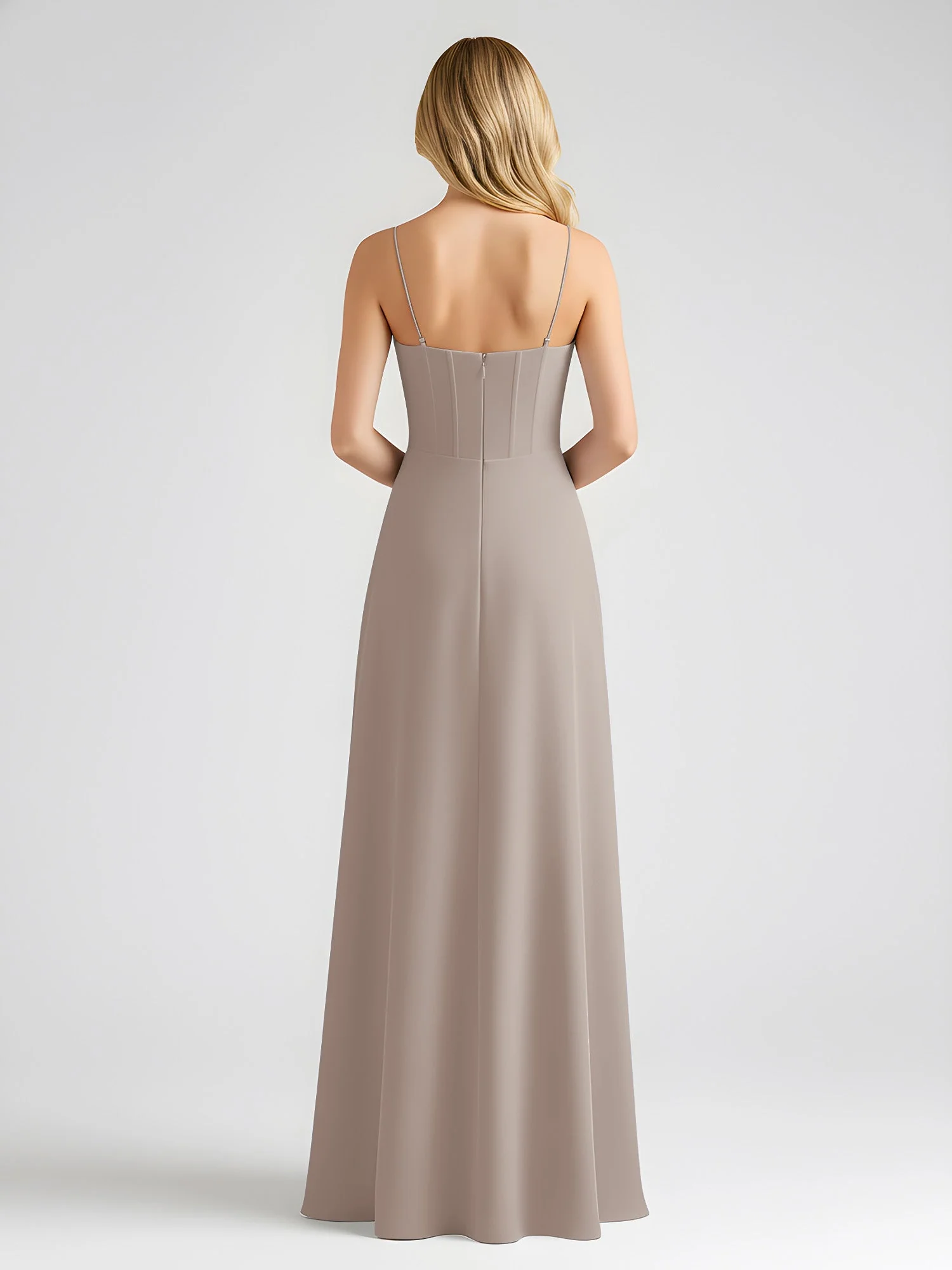 Spaghettiträger A-Linie Maxi Kleid mit Schleife Detail Taupe - Image 2