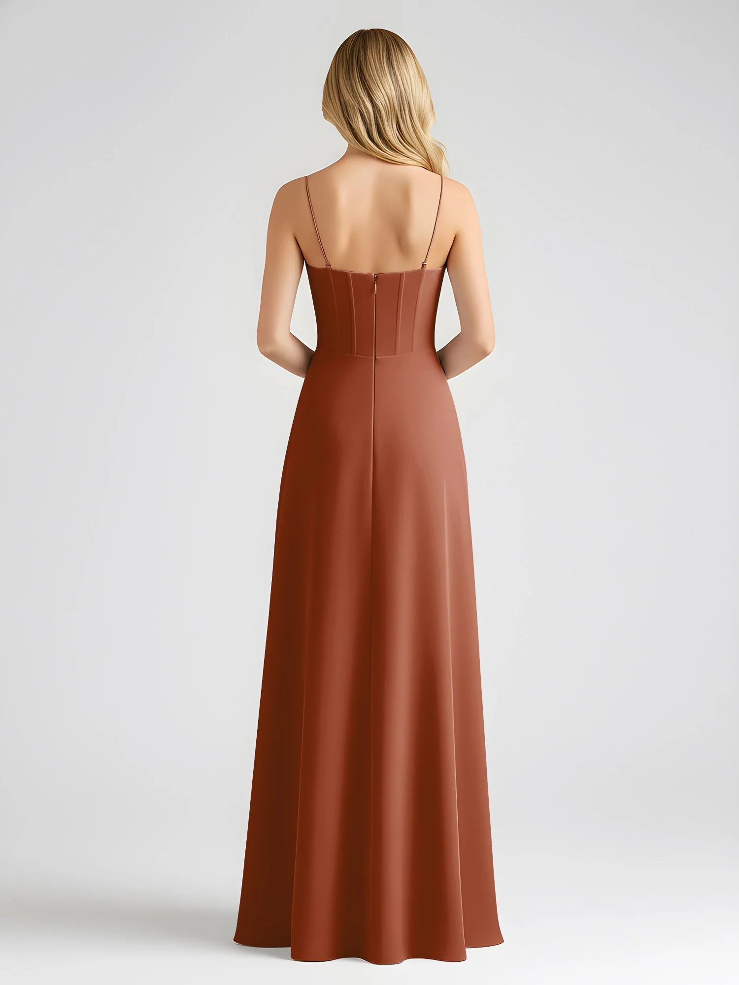 Spaghettiträger A-Linie Maxi Kleid mit Schleife Detail Terrakotta - Image 2