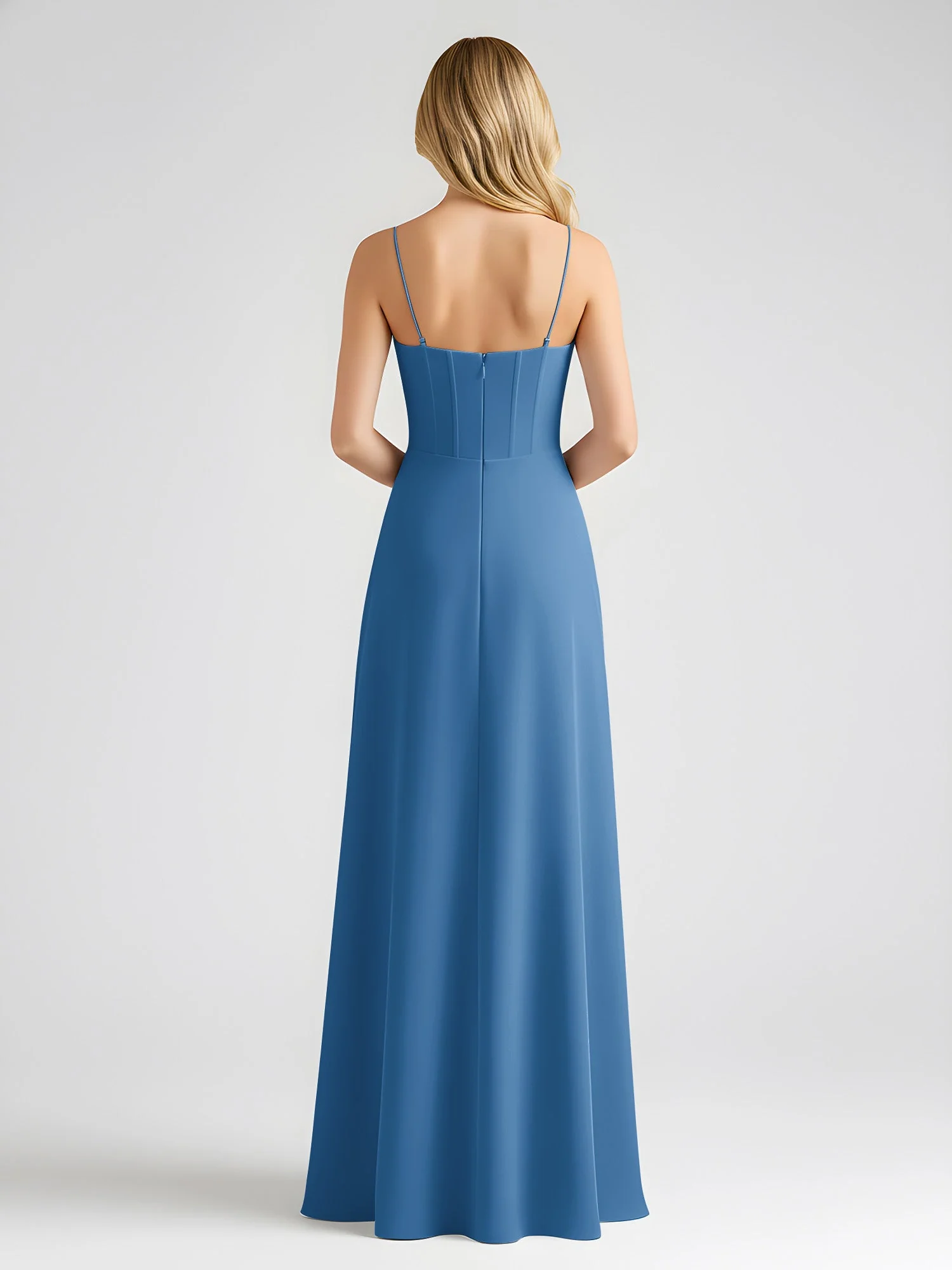 Spaghettiträger A-Linie Maxi Kleid mit Schleife Detail Tinte Blau - Image 2