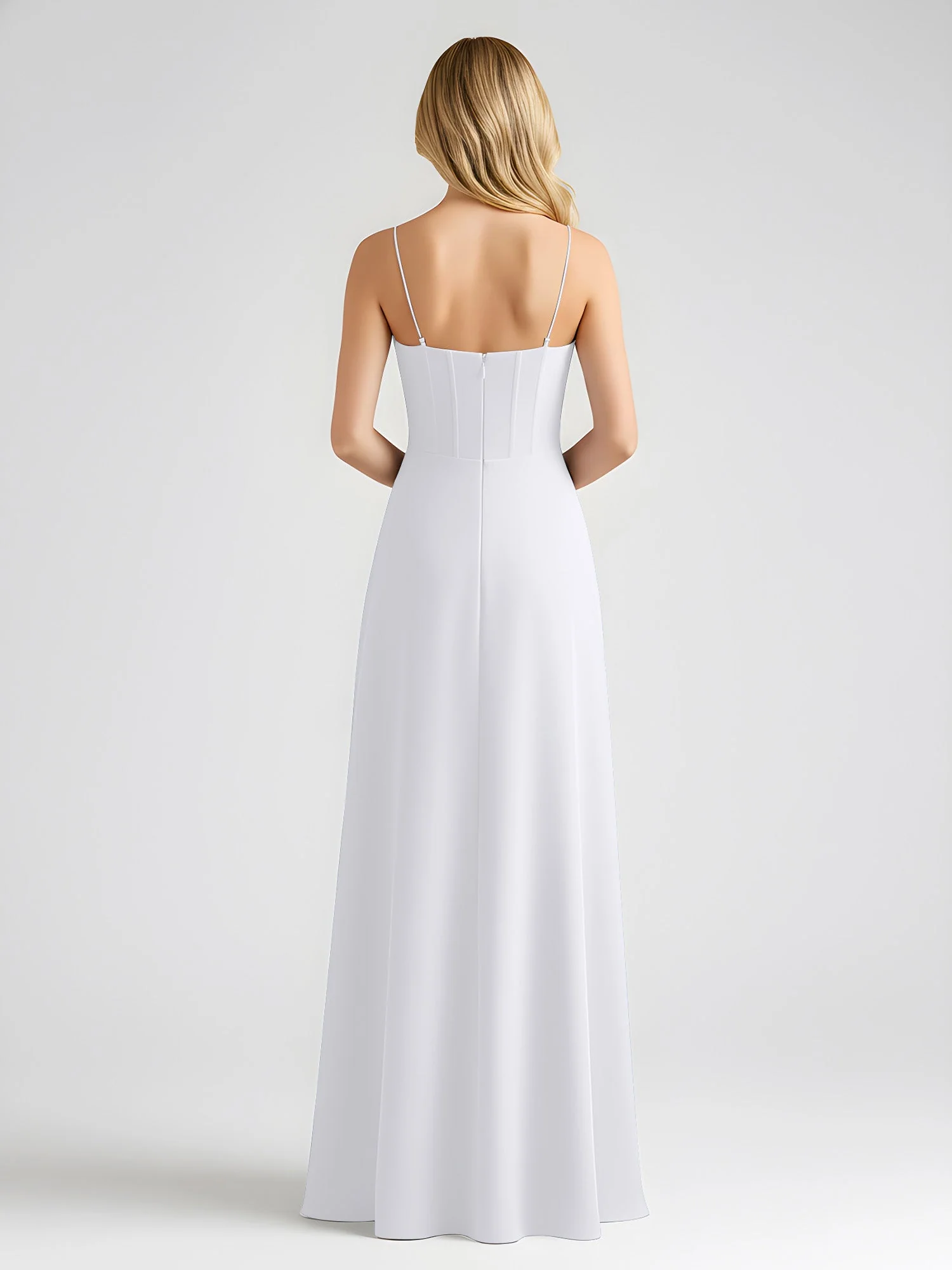 Spaghettiträger A-Linie Maxi Kleid mit Schleife Detail Weiß - Image 2